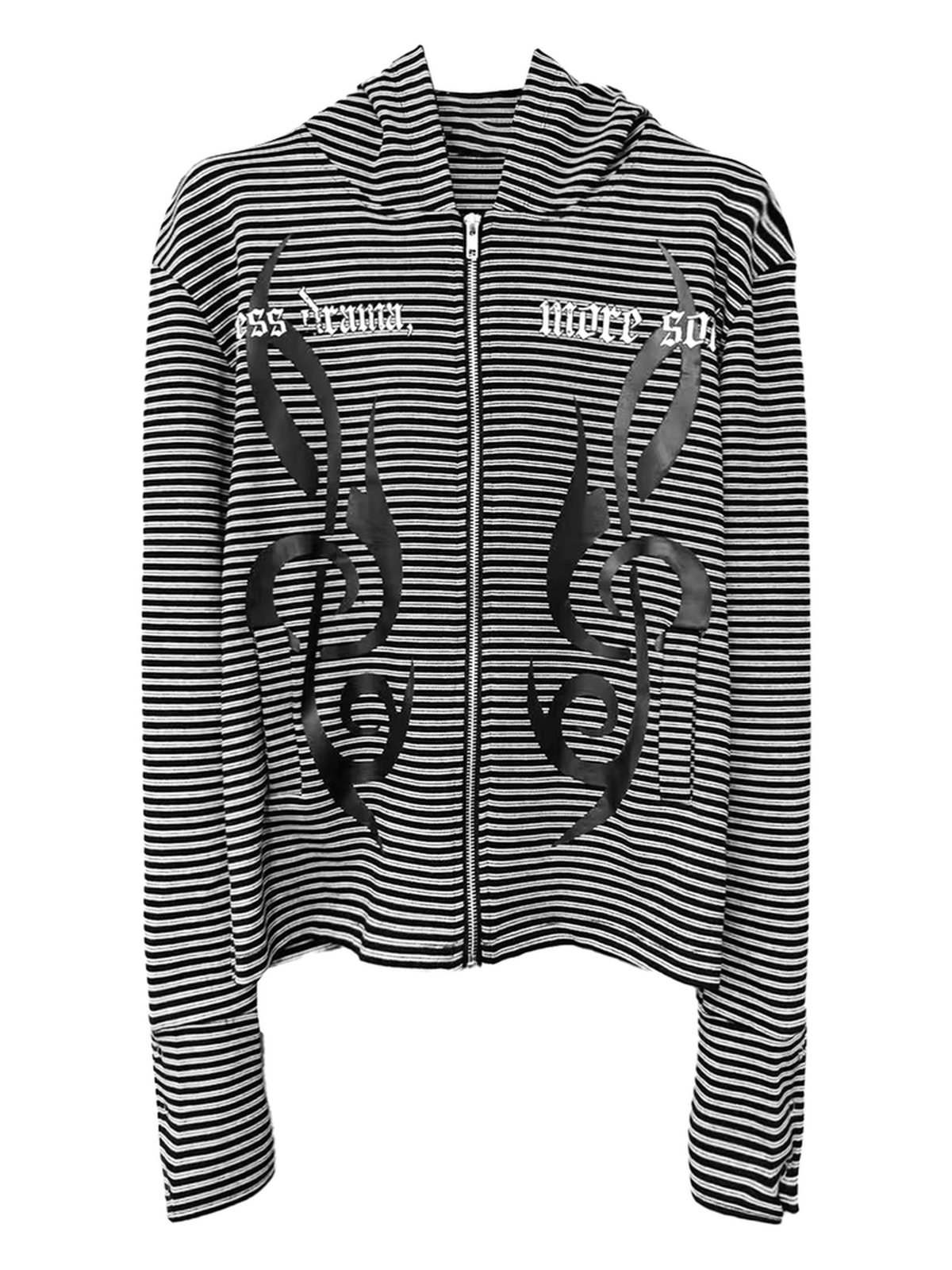 Gothic Note Striped Zip Hoodie