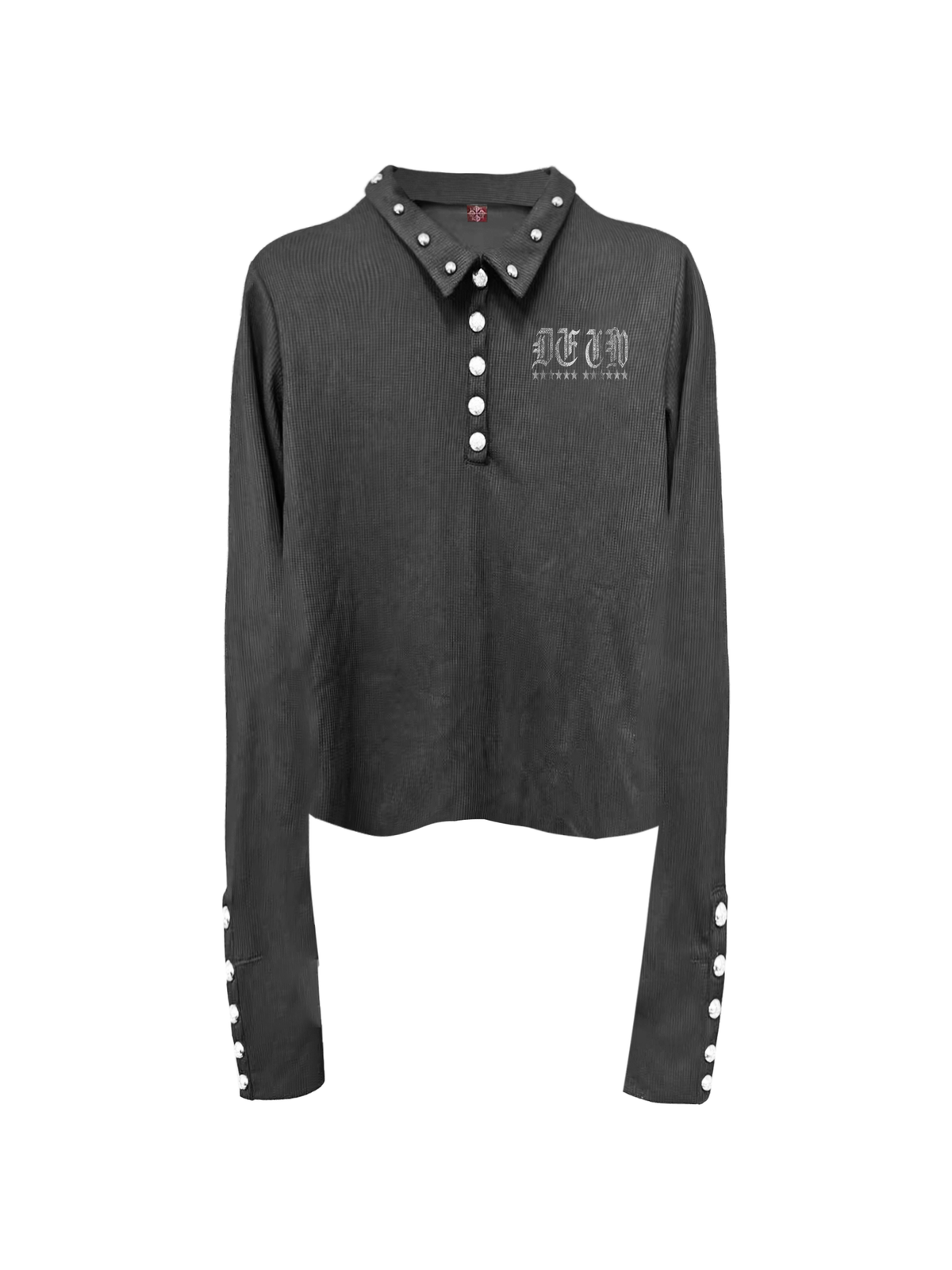 Punk Print Lettering Henley Polo Shirt