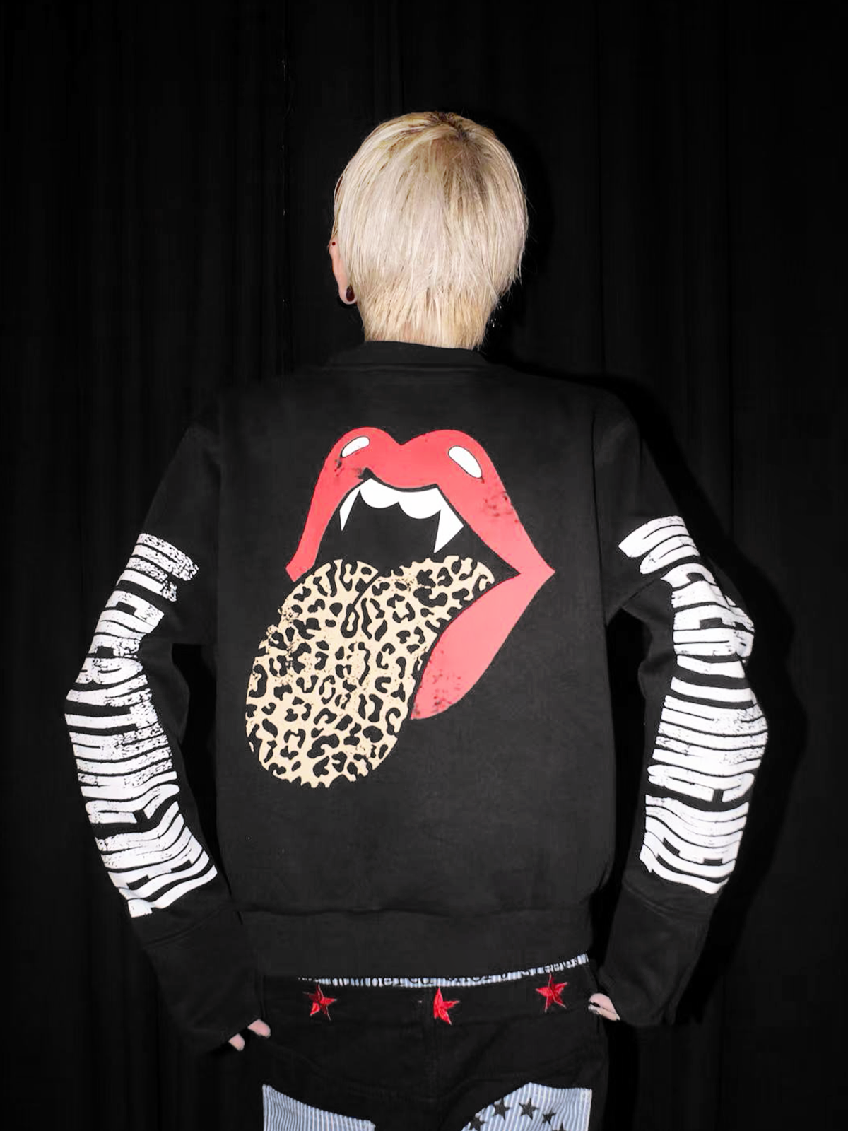 Punk Tongue Print Ribbed Sweatshirt