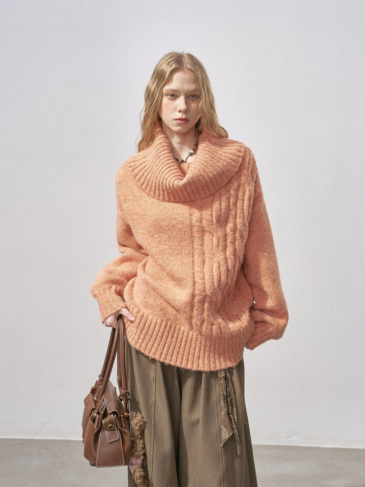 Cable Knit Bardot Relaxed Fit Women's Wool Blend Off-shoulder Sweaters