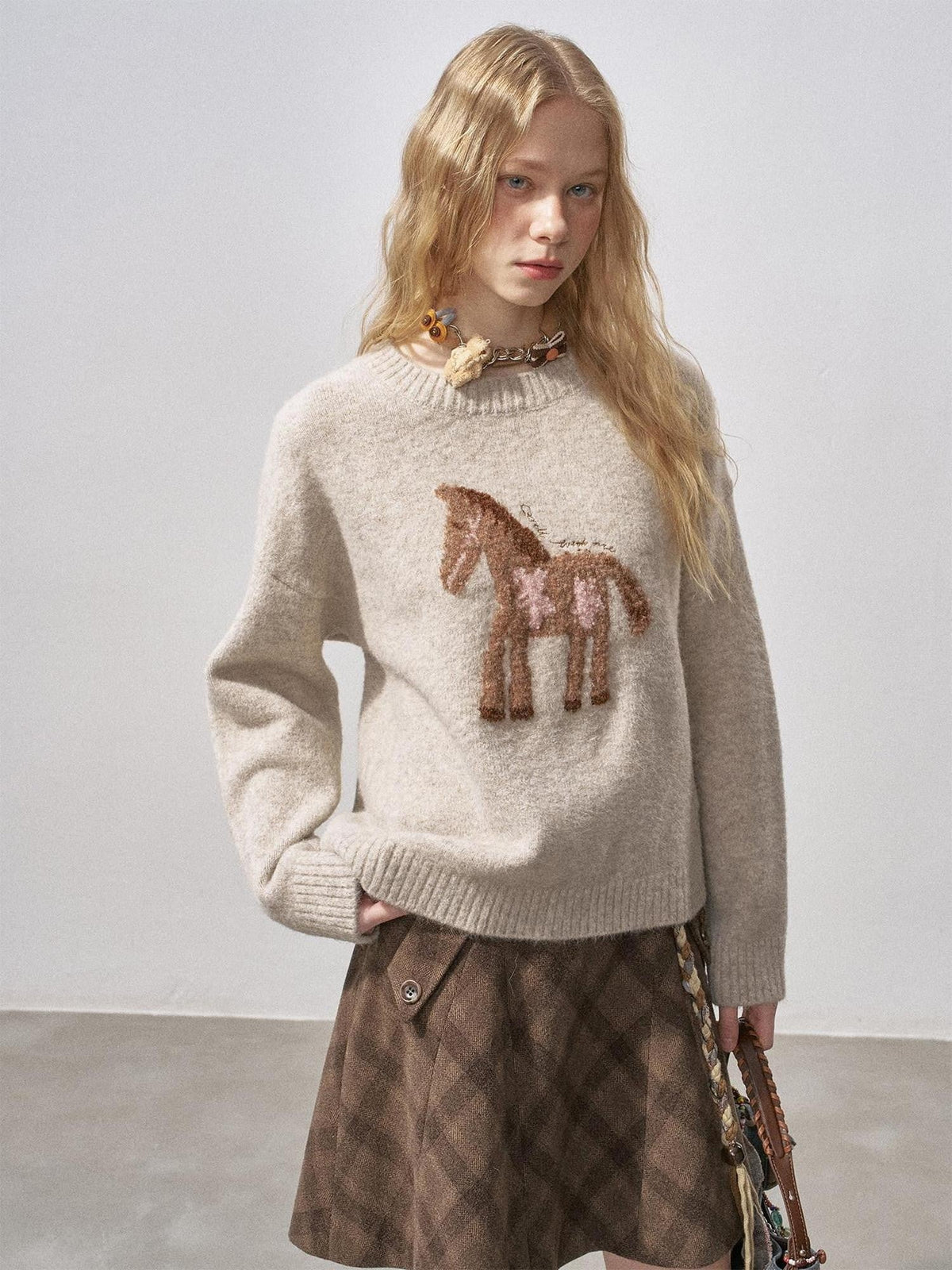 Plush Floral Pony Loose Fit Women's Acrylic Blend Knit Sweaters