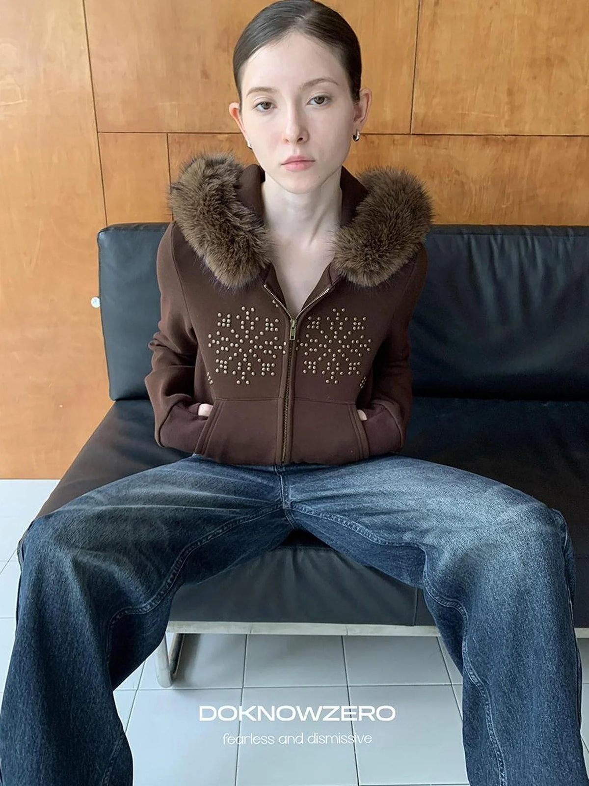 Fleece Lined Collar Studded Jacket