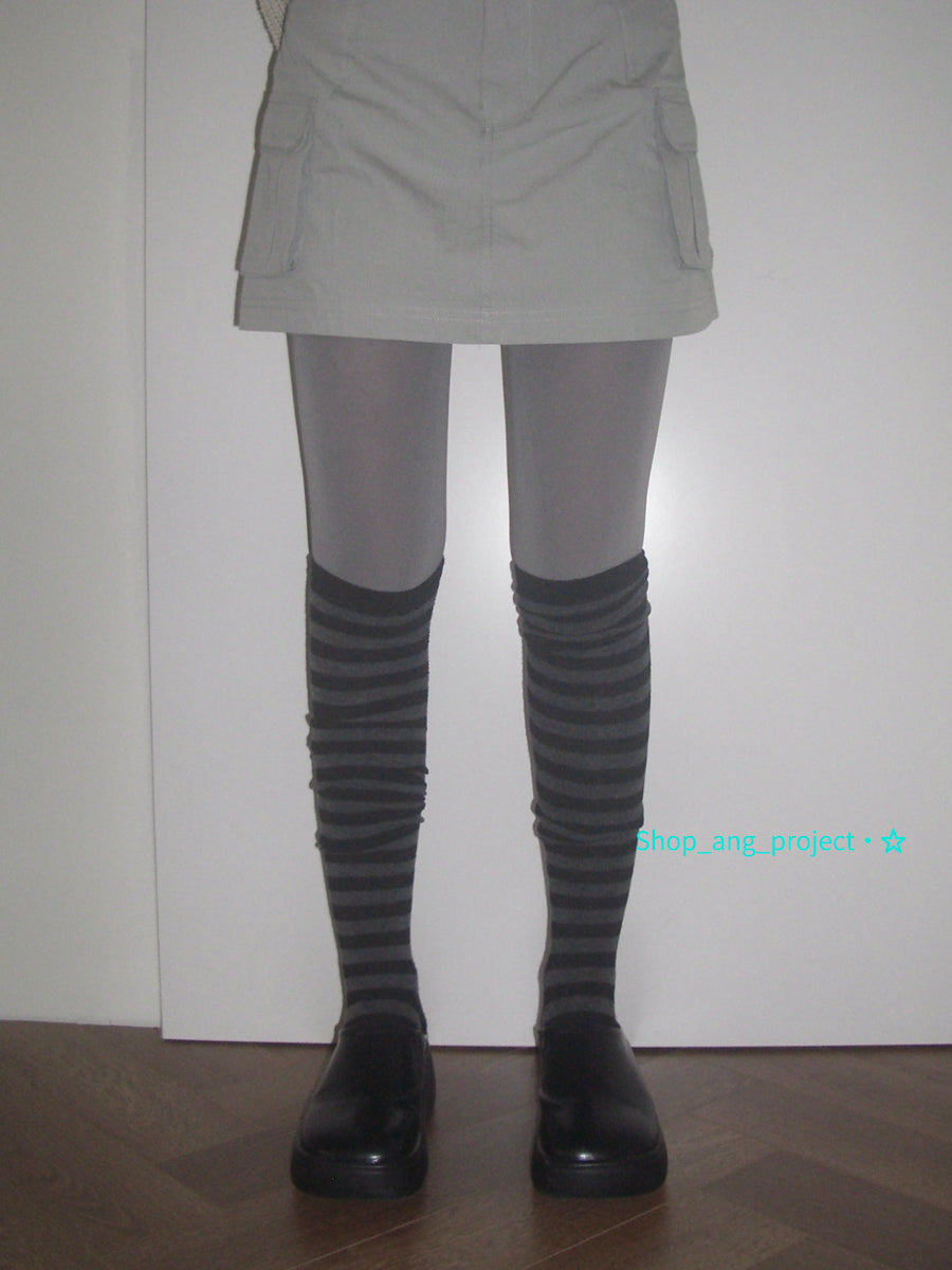 Vintage Black Gray Stripe High Socks