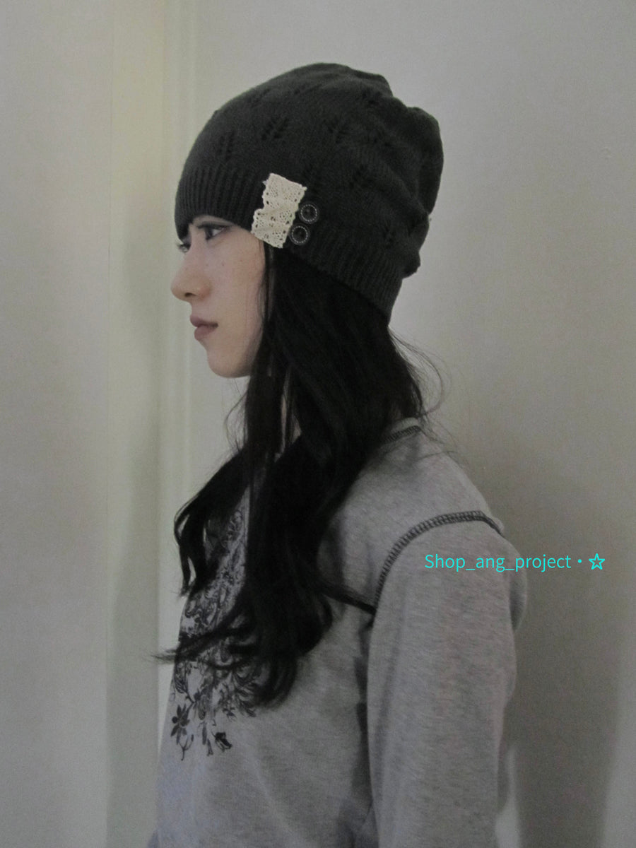 Vintage Textured Knit Beanie Slouchy Ribbed Cap