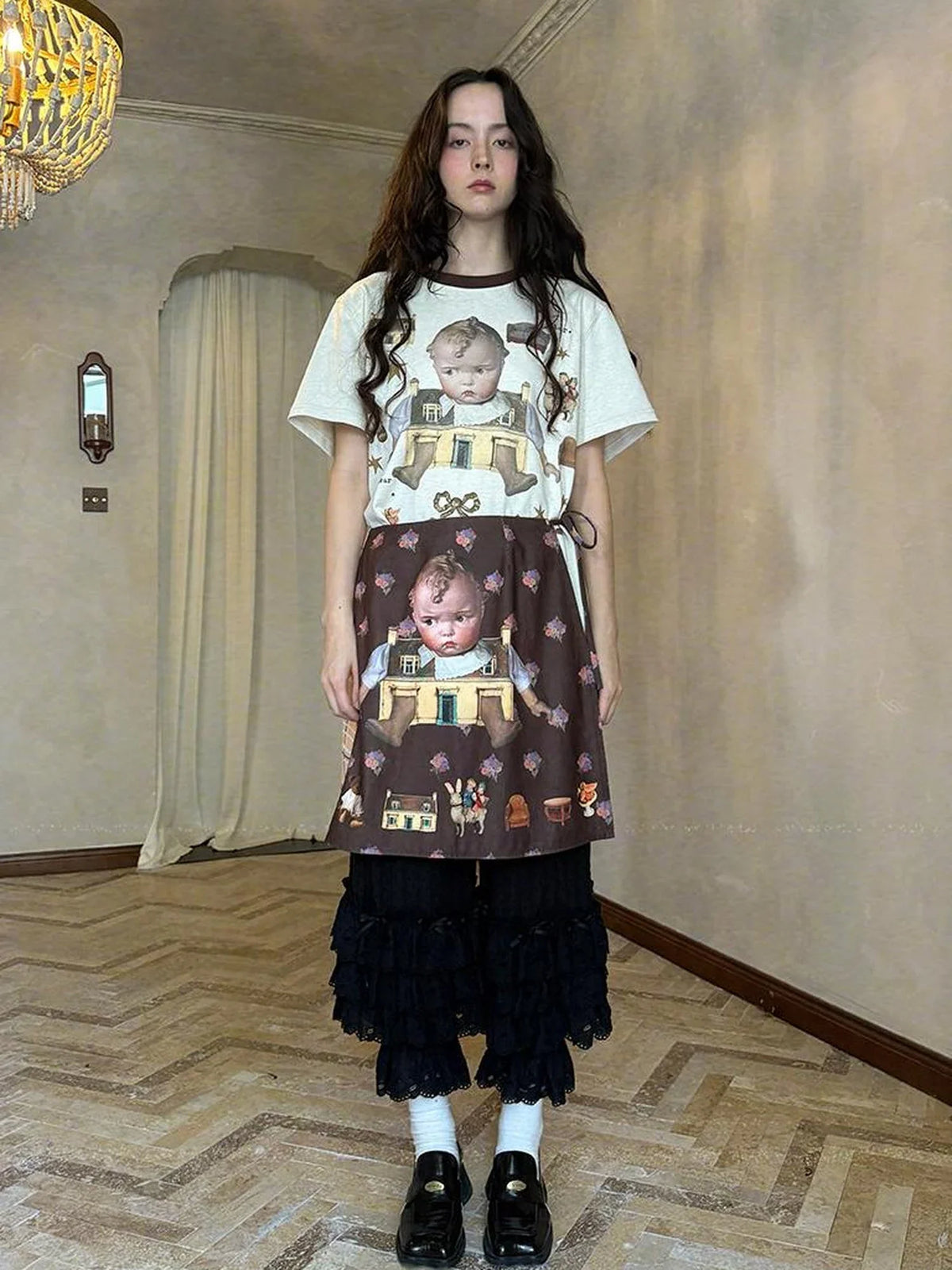 Butterfly Bow Transparent Print Apron Skirt