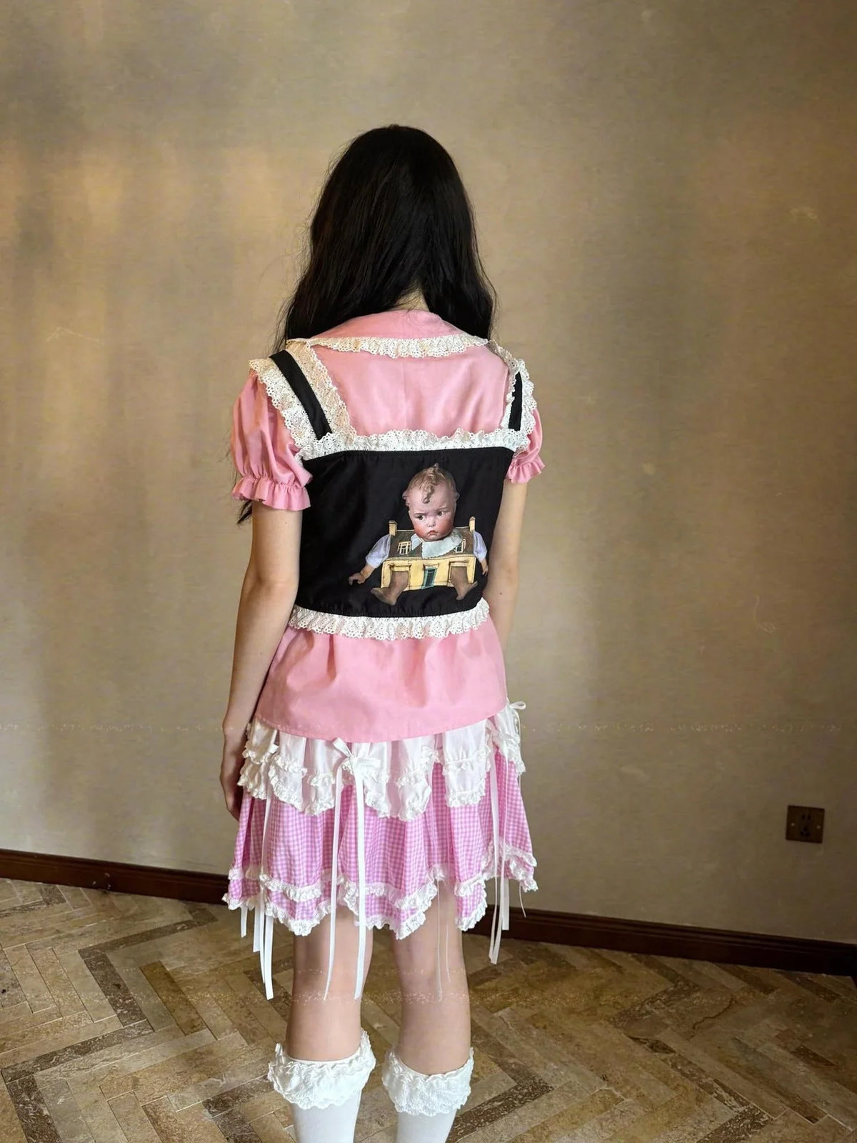 Fairy Tale Print Lace Bow Vest