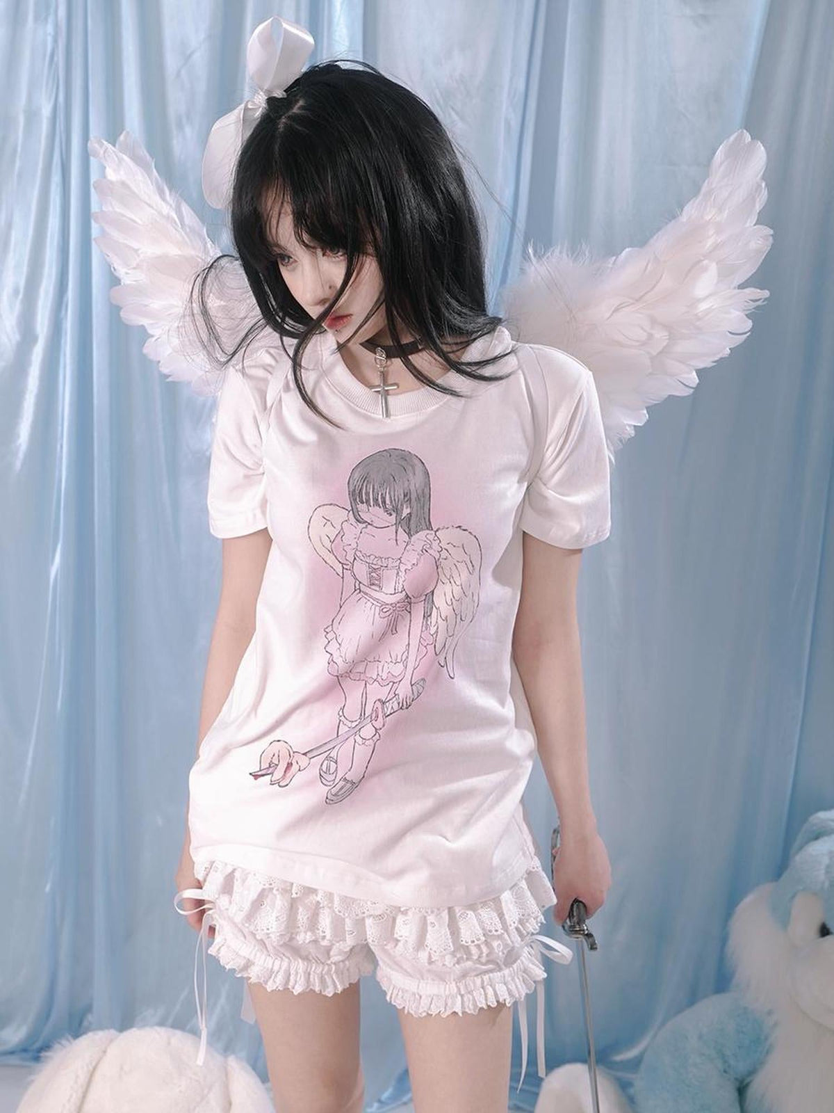 Milky Hearts Angel Print T-Shirt