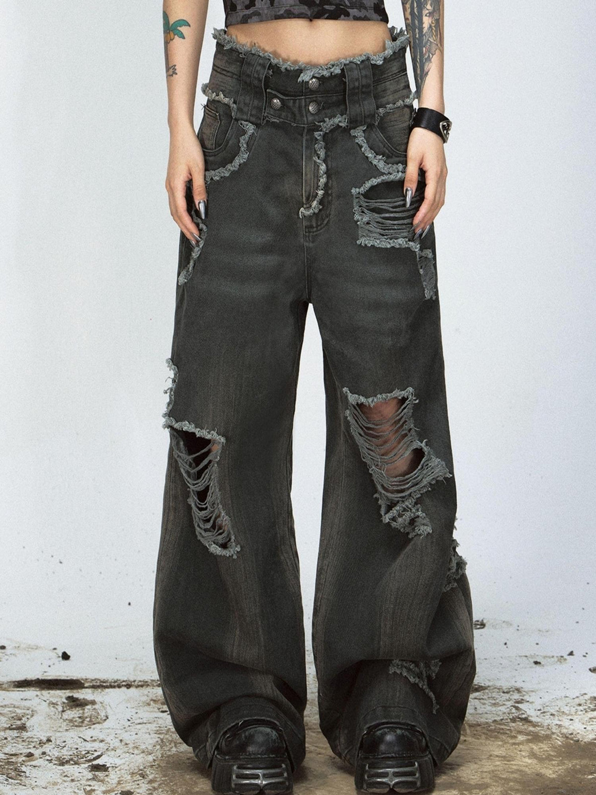 Deconstruct Pocket Jumpsuit Distressed Denim Bundle