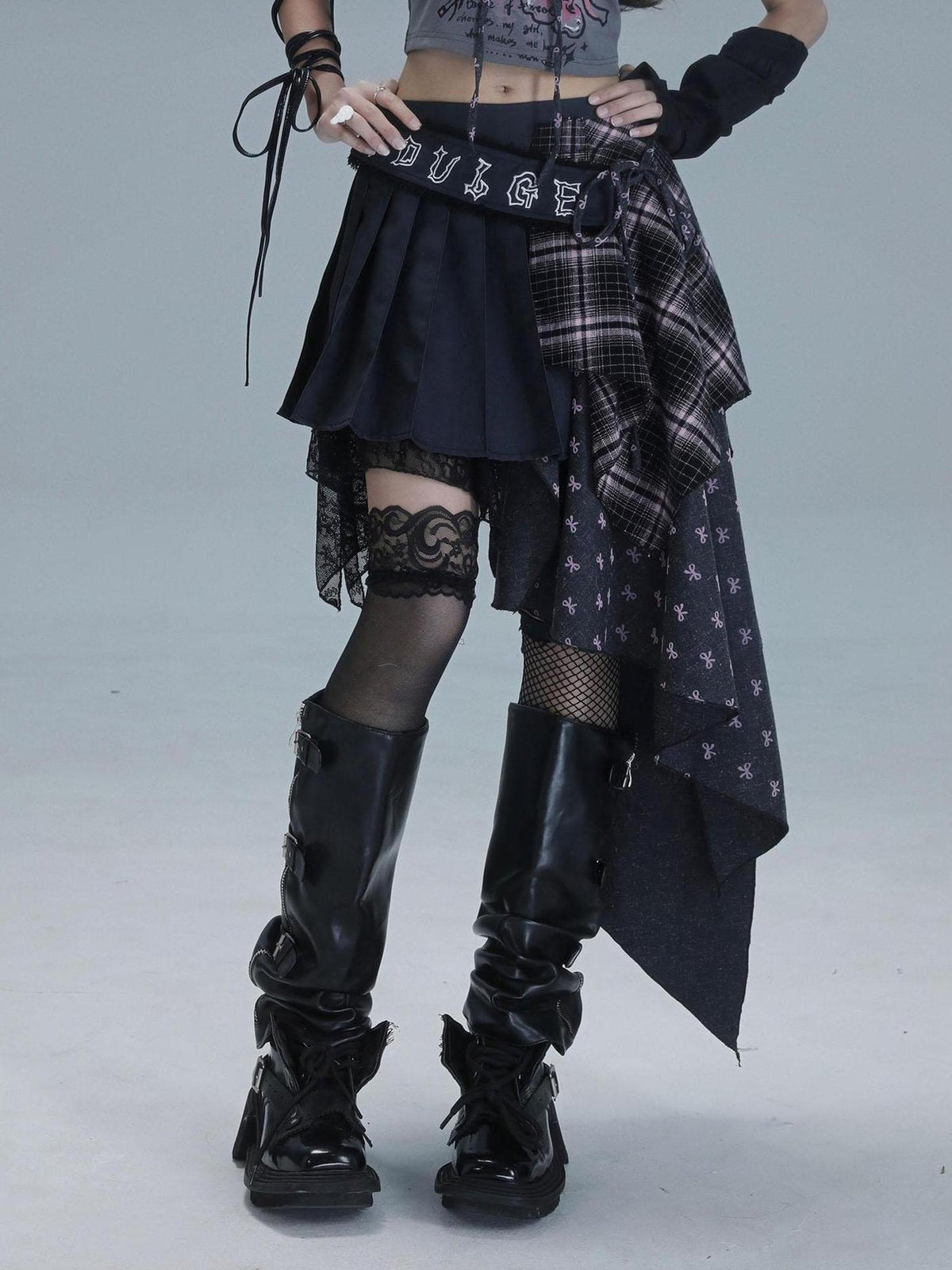 Deconstructed Romance Plaid Asymmetrical Skirt