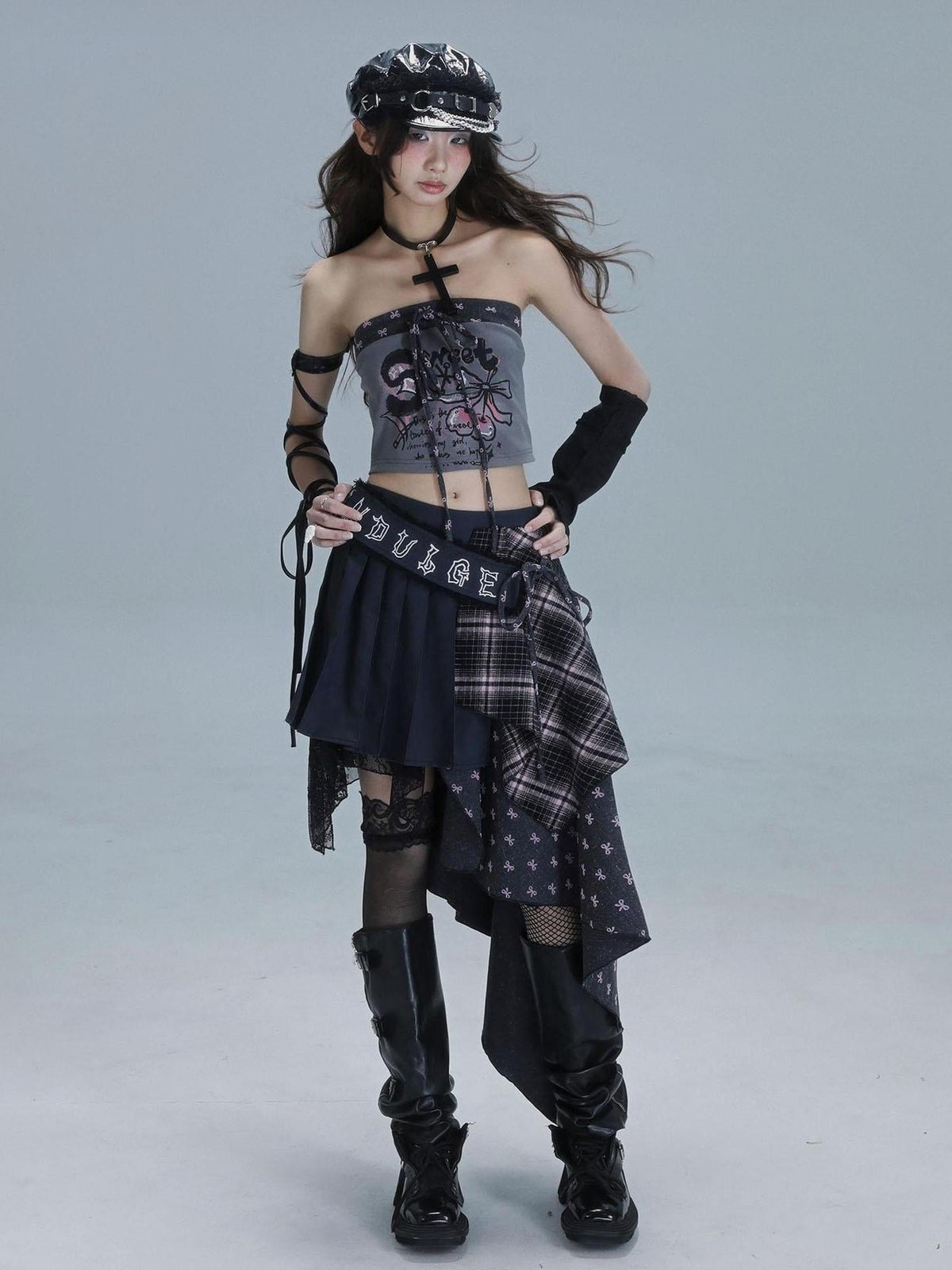 Deconstructed Romance Plaid Asymmetrical Skirt