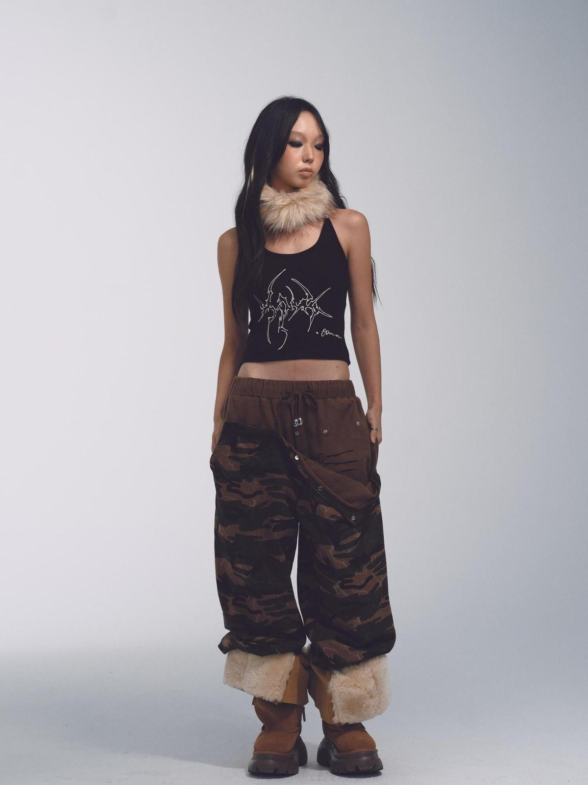 Deformed Camo Low Waist Sweatpants Loose Fit Stretch Print