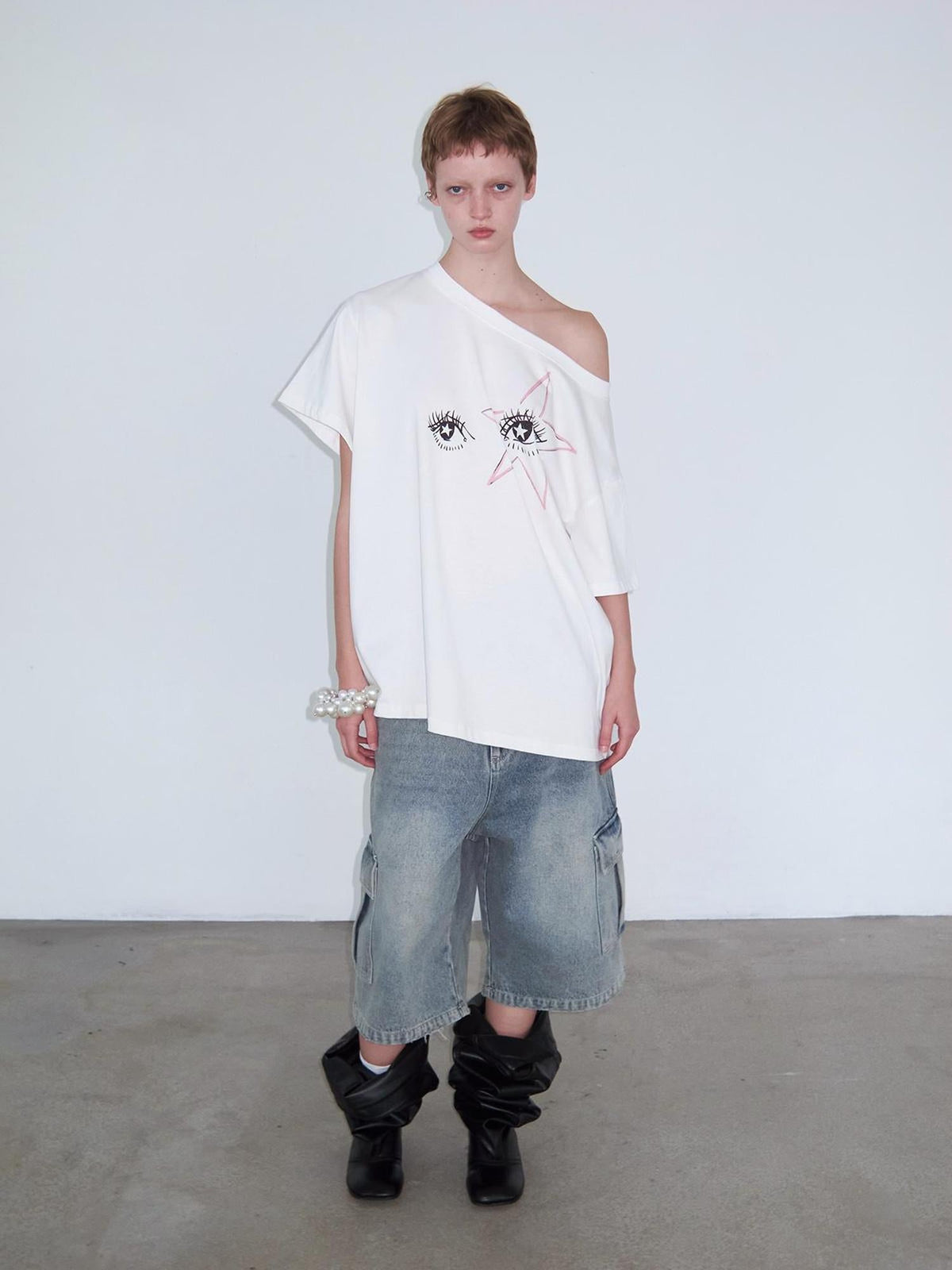 Vintage Light Blue Washed Denim Cargo Shorts Unisex
