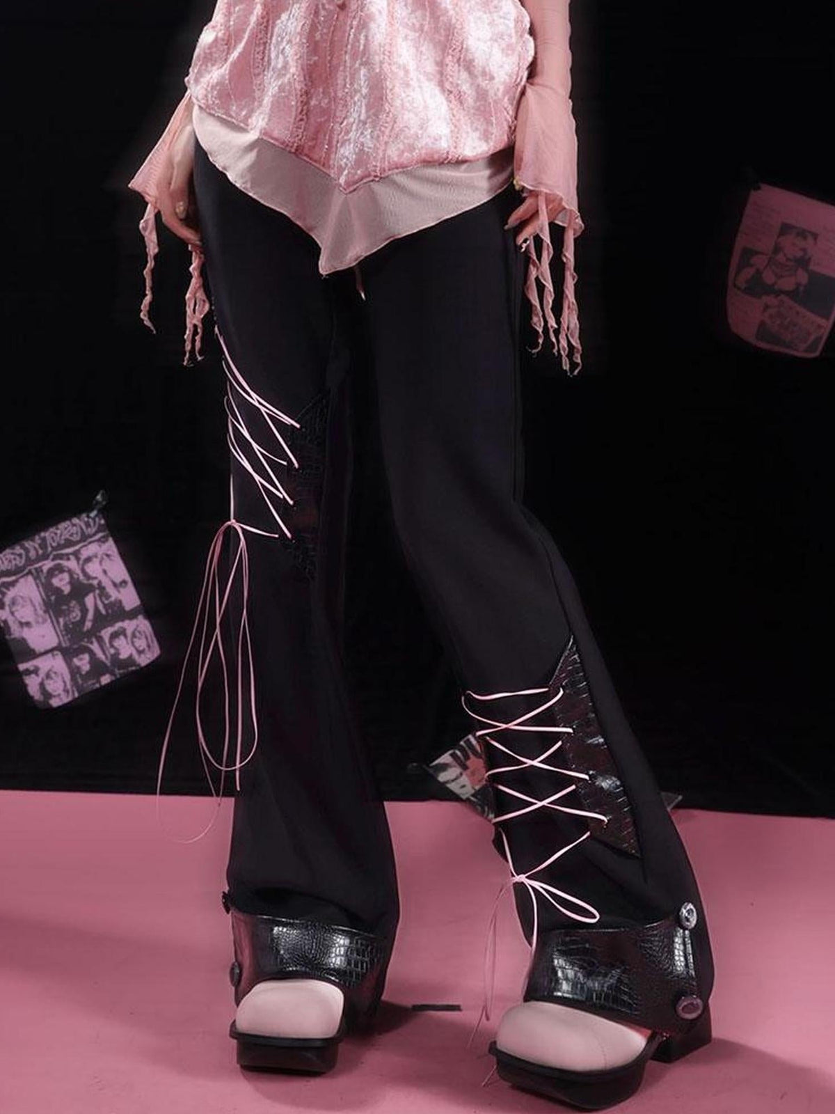 Double Strap Silk Flared Pants With Pleats