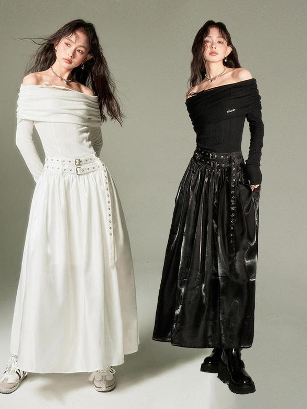 Elegant Off Shoulder Bow Dress With Metallic Belt