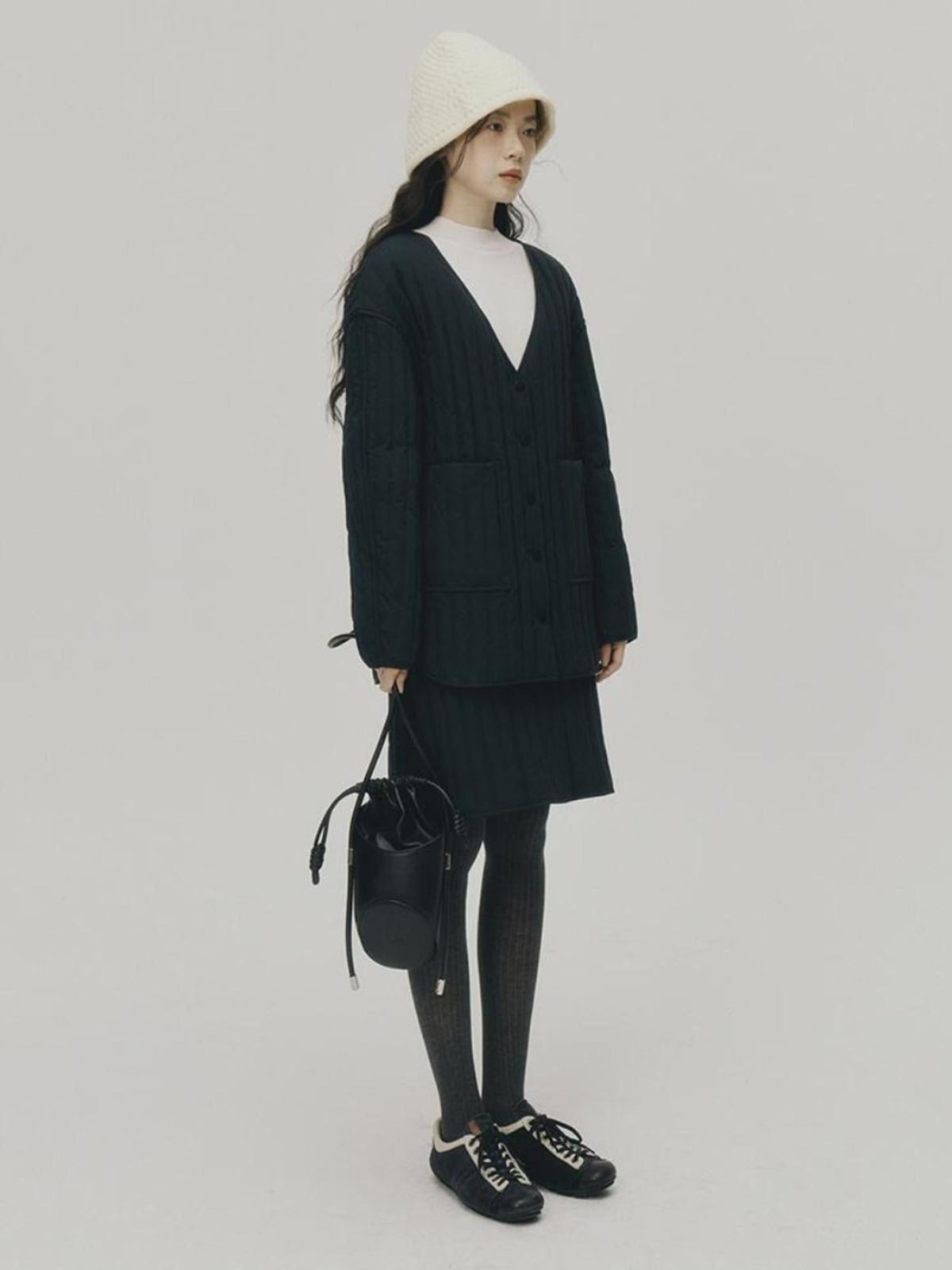 24aw Navy Quilted Down Coat With 90 Percent White Duck Feather