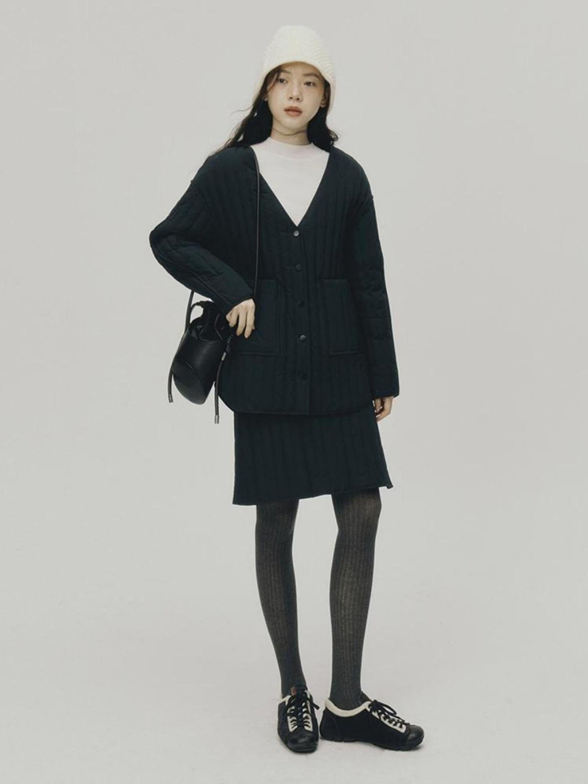 24aw Navy Quilted Down Coat With 90 Percent White Duck Feather