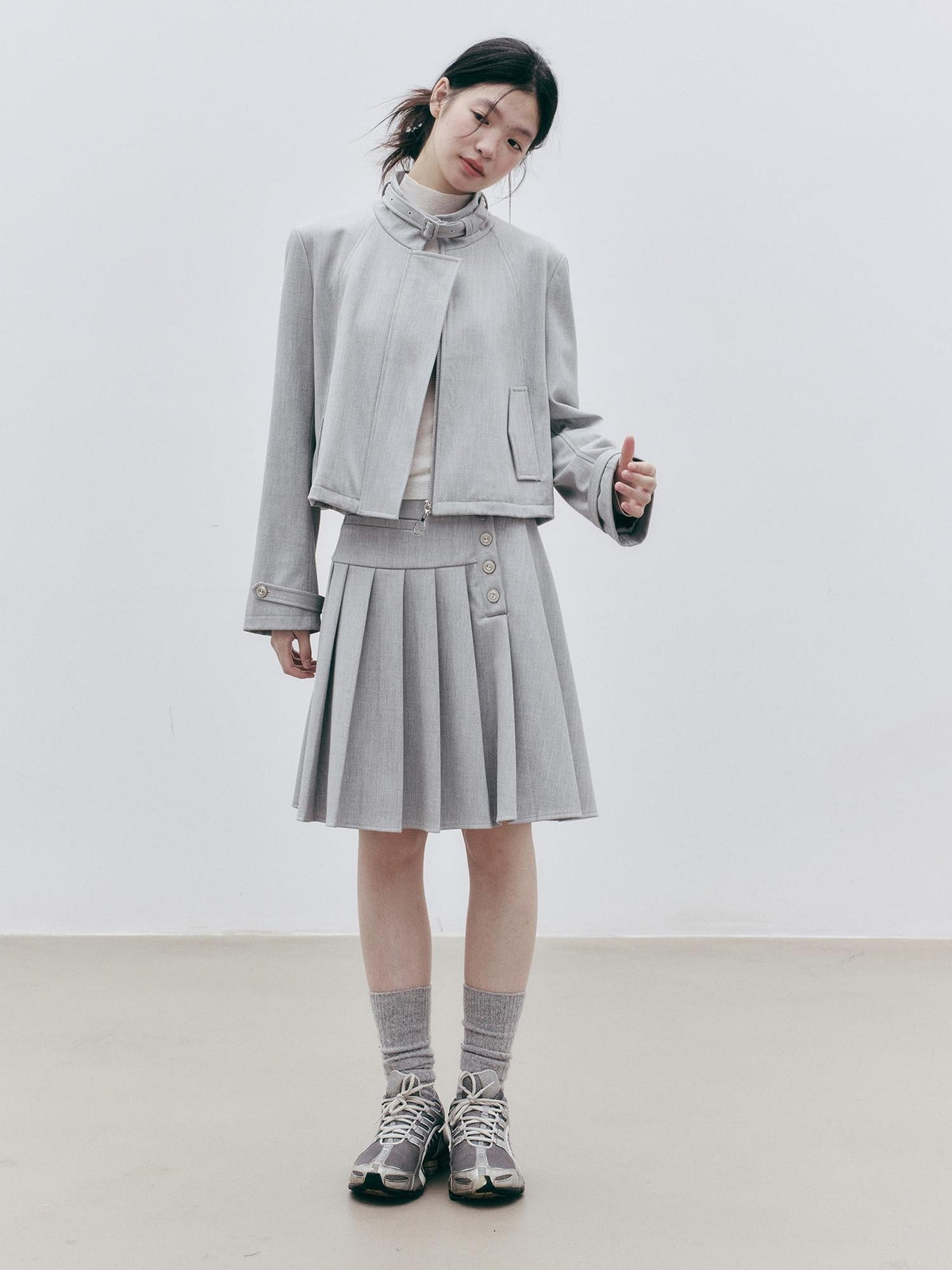 Agate Grey Wool Blend Structured Batwing Women's Lightweight Jackets