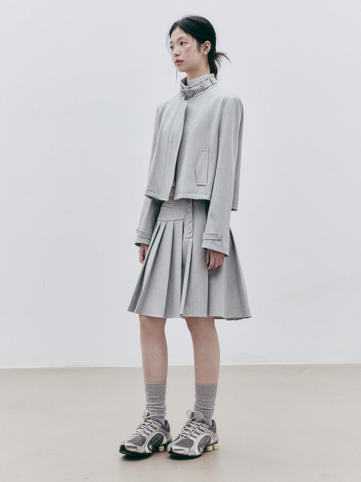 Agate Grey Wool Blend Structured Batwing Women's Lightweight Jackets
