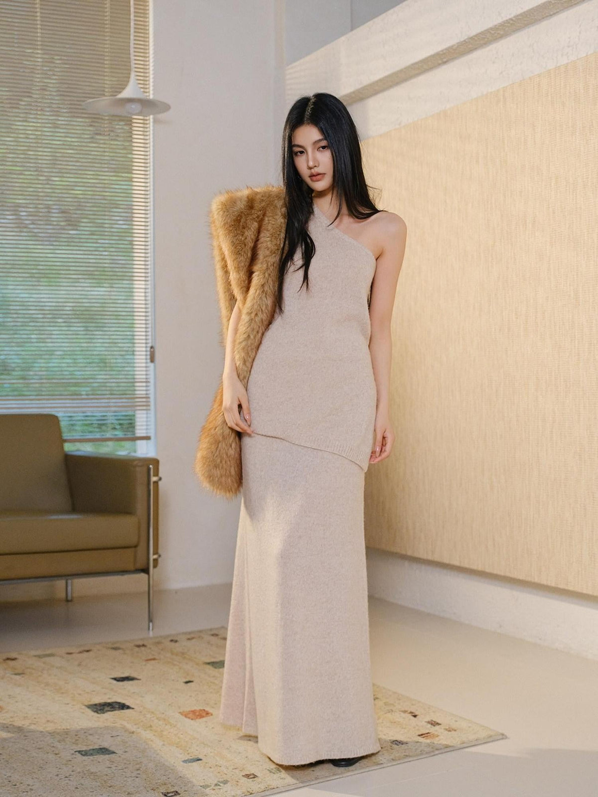 Bare Touch Asymmetrical One Shoulder Women's Lyocell Cashmere Wool Sweaters