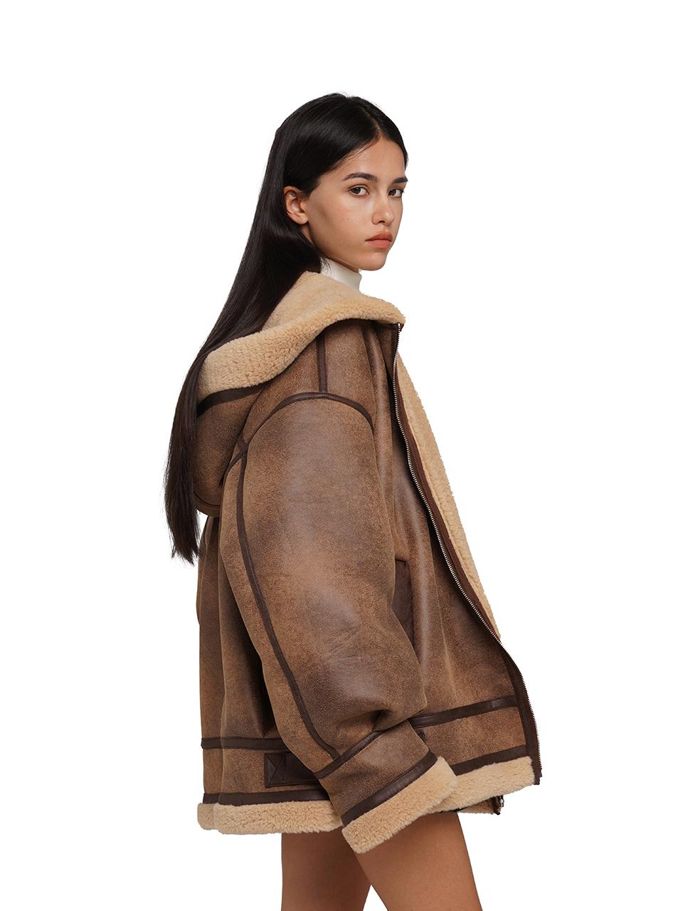 Faux Fur Hooded Jacket With Sherpa Lining Outerwear