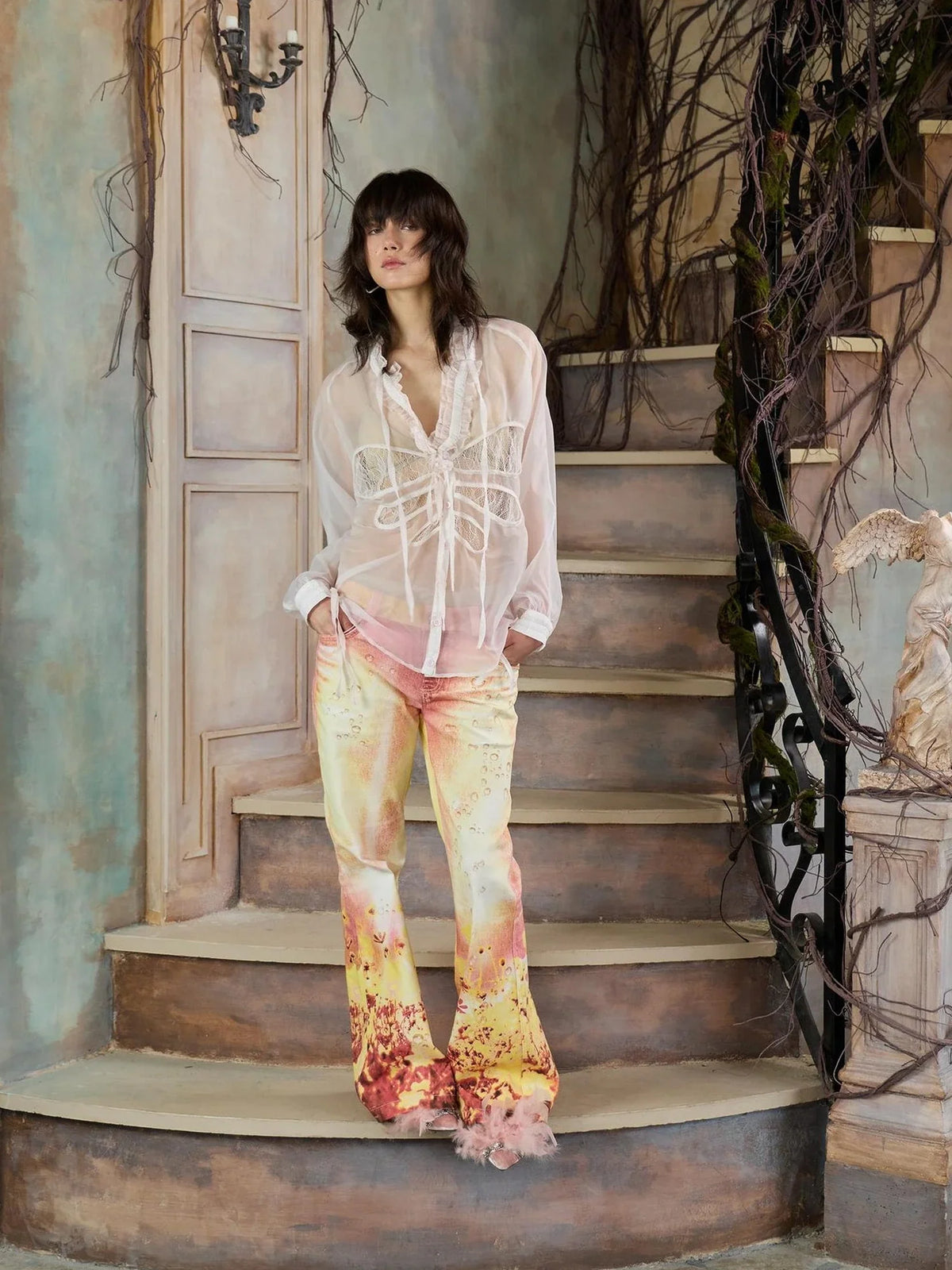 Dreamy Floral Flared Jeans