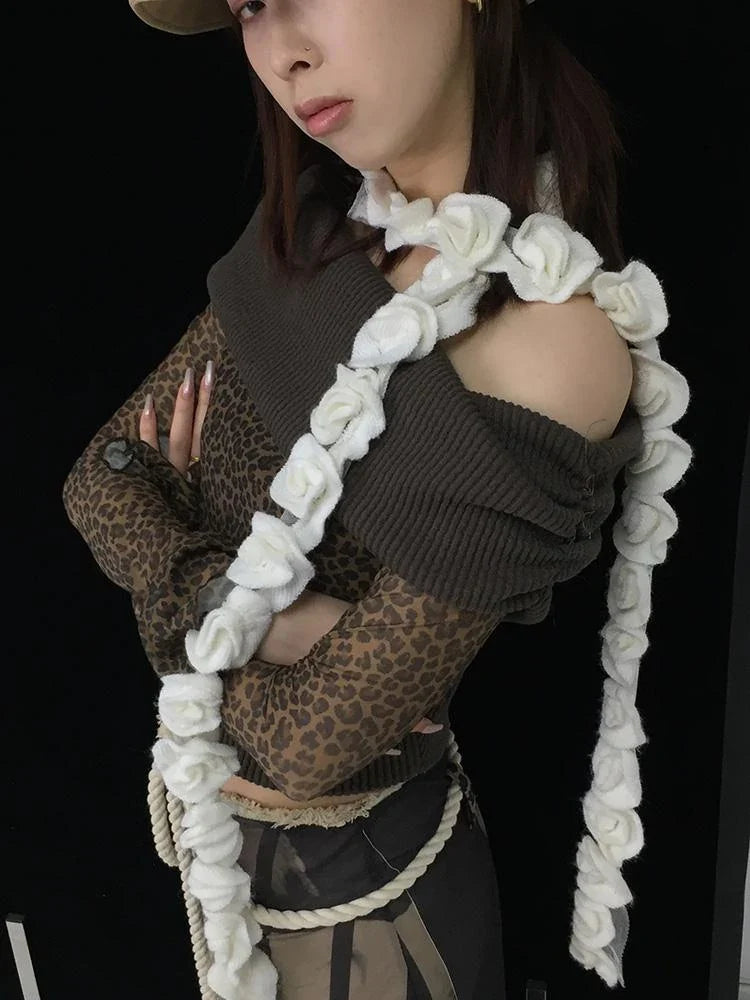 Floral Knit Fringe Scarf Shawl Wrap