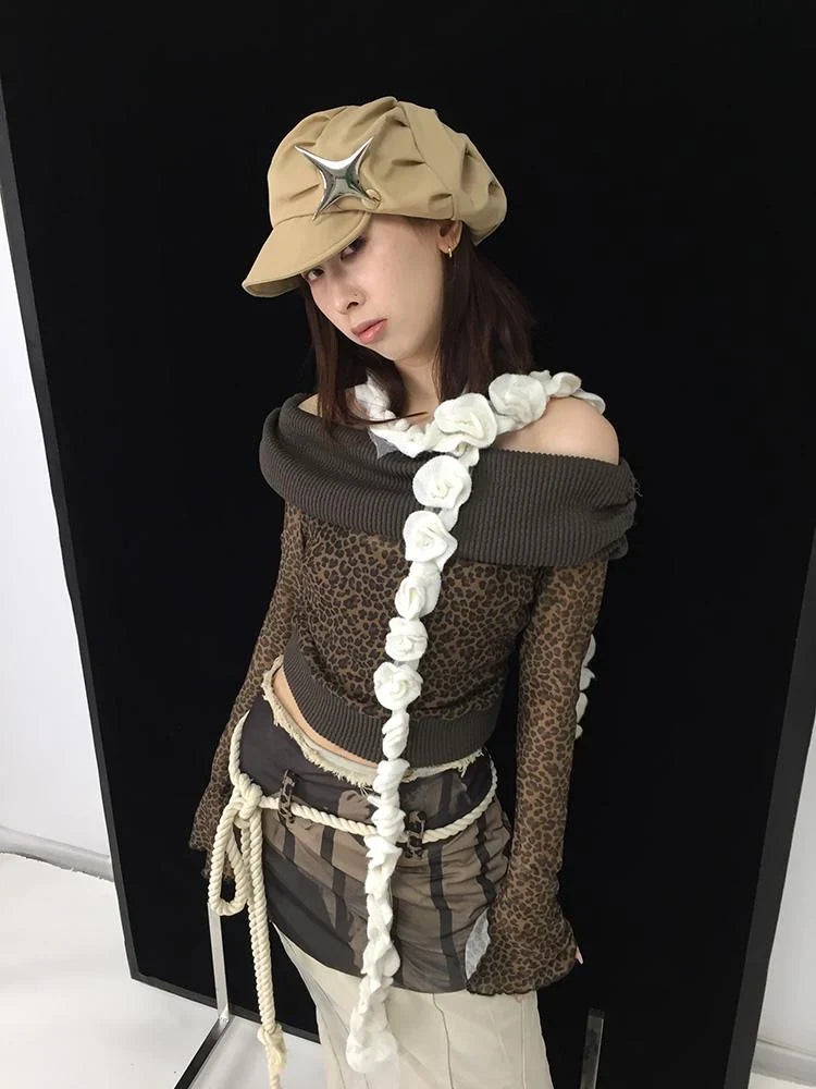 Floral Knit Fringe Scarf Shawl Wrap