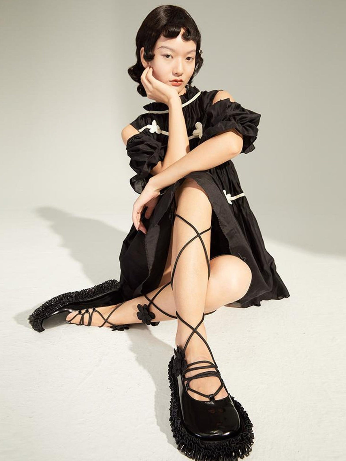Floral Lace Up Mary Jane Shoes