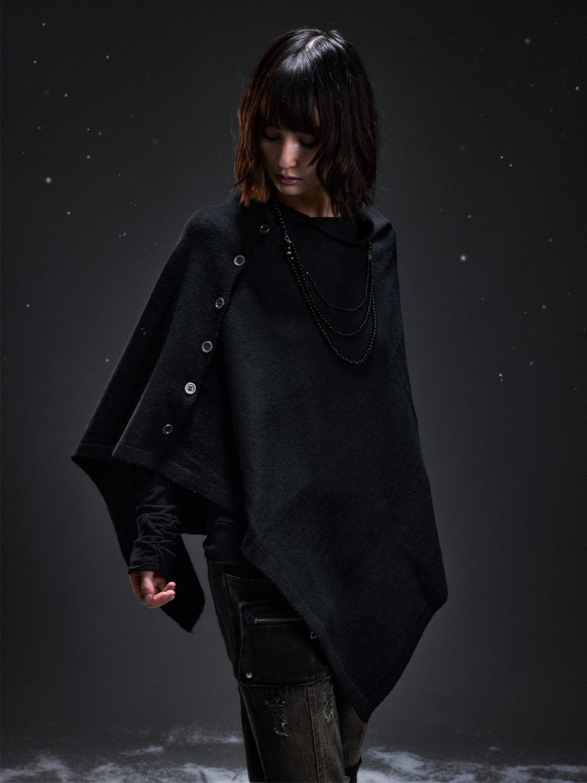 Dark Punk Cape Batwing Sleeve Button Knit Women's Sweaters