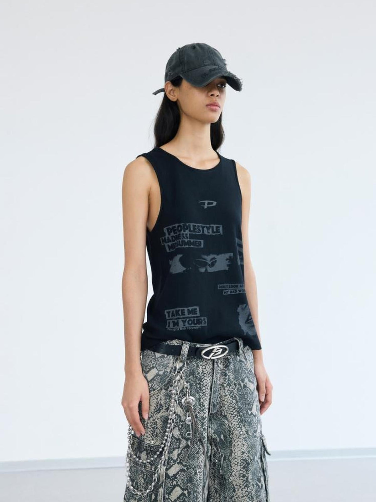 Graffiti Punk Knit Vest Unisex Raw Edge Striped Sleeveless