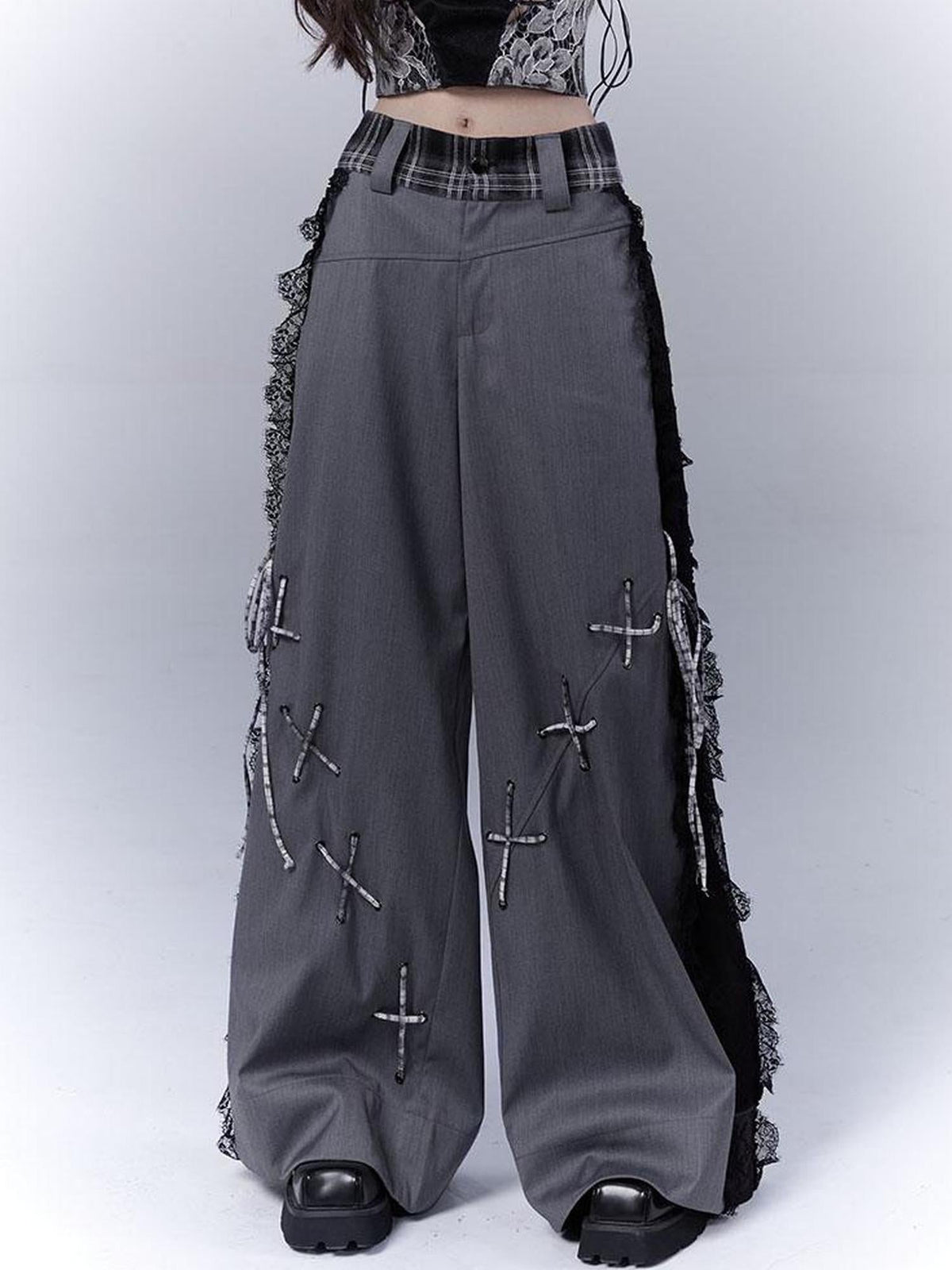 Gray Secret Lace Cut Suit Pants