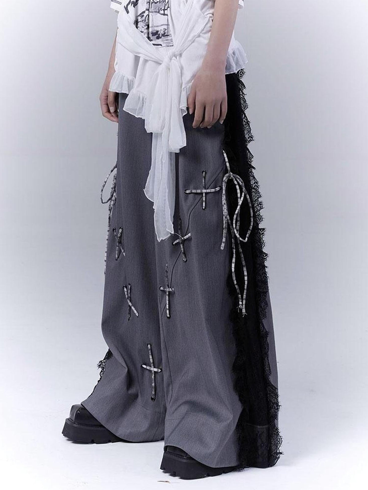 Gray Secret Lace Cut Suit Pants