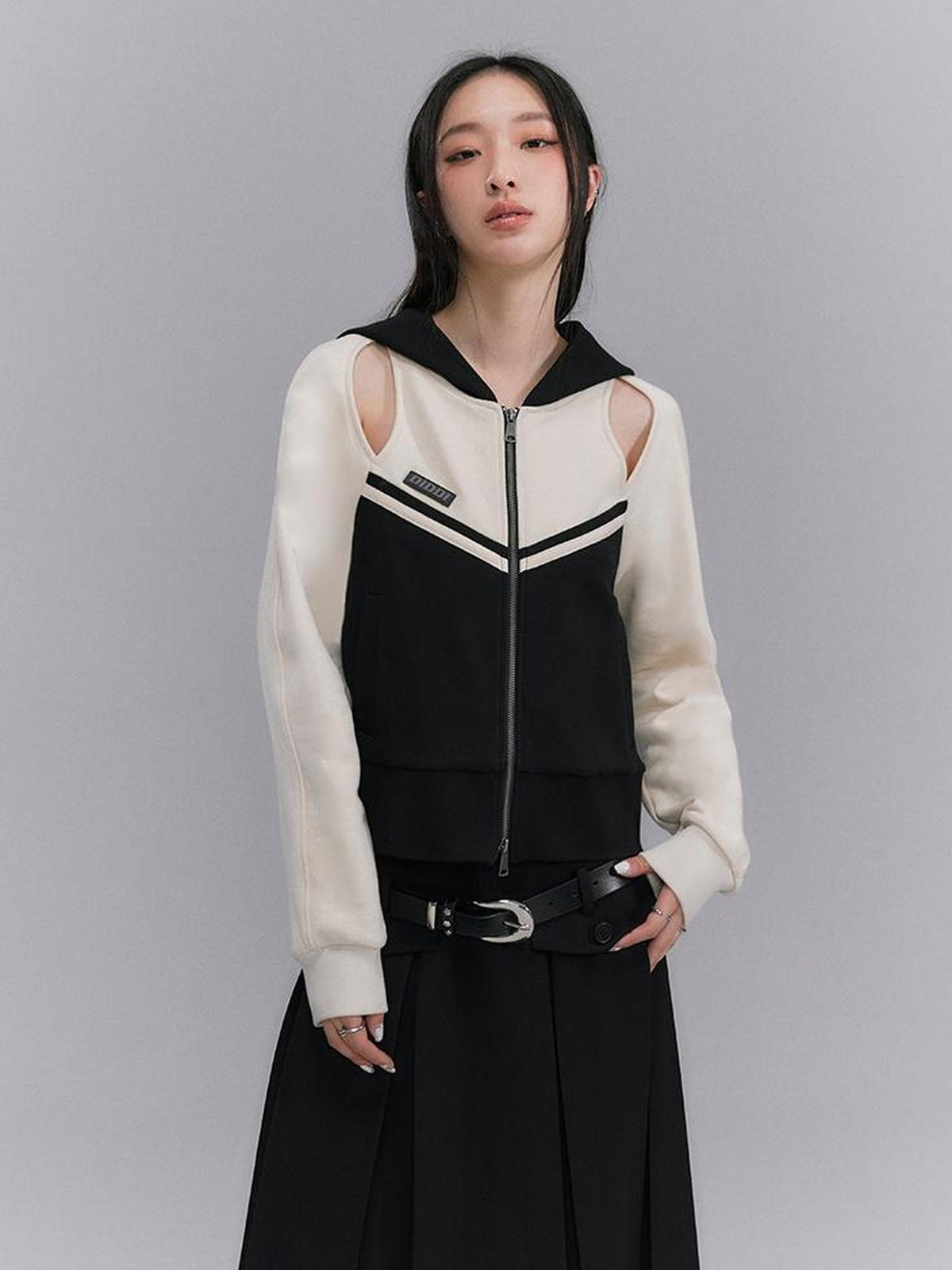 Hollow Out Zip Hoodie Vintage Knit Top Womens Spring