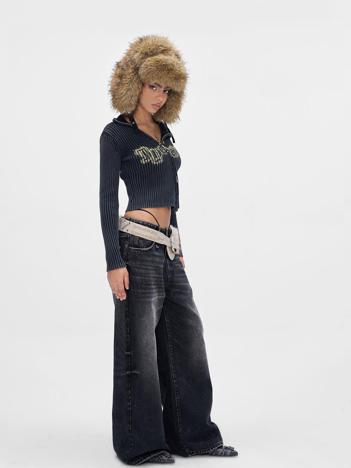 Acid Wash Print Turtleneck Knit Sweater