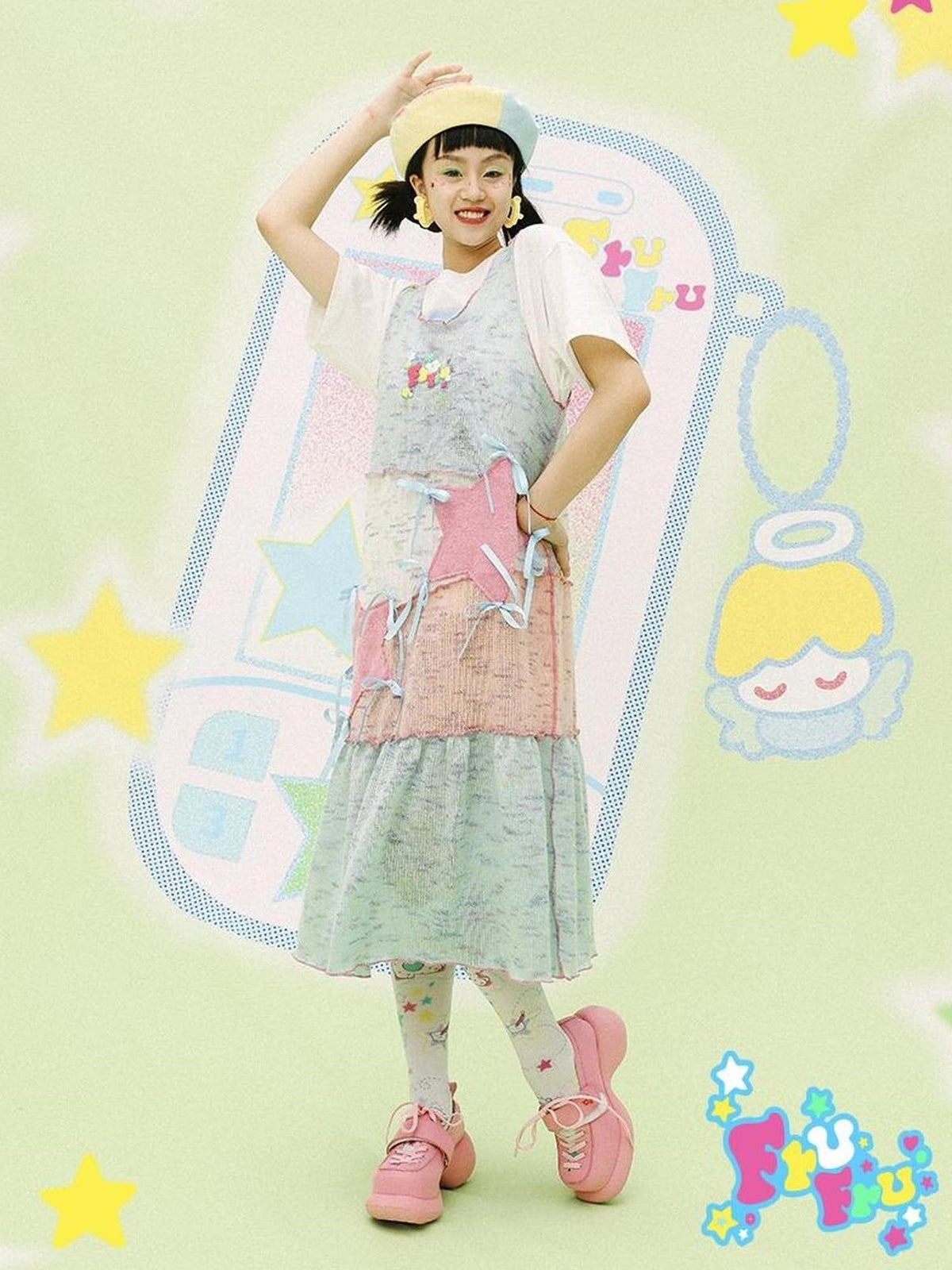 Knit Patchwork Slouchy Sweet Vest Dress