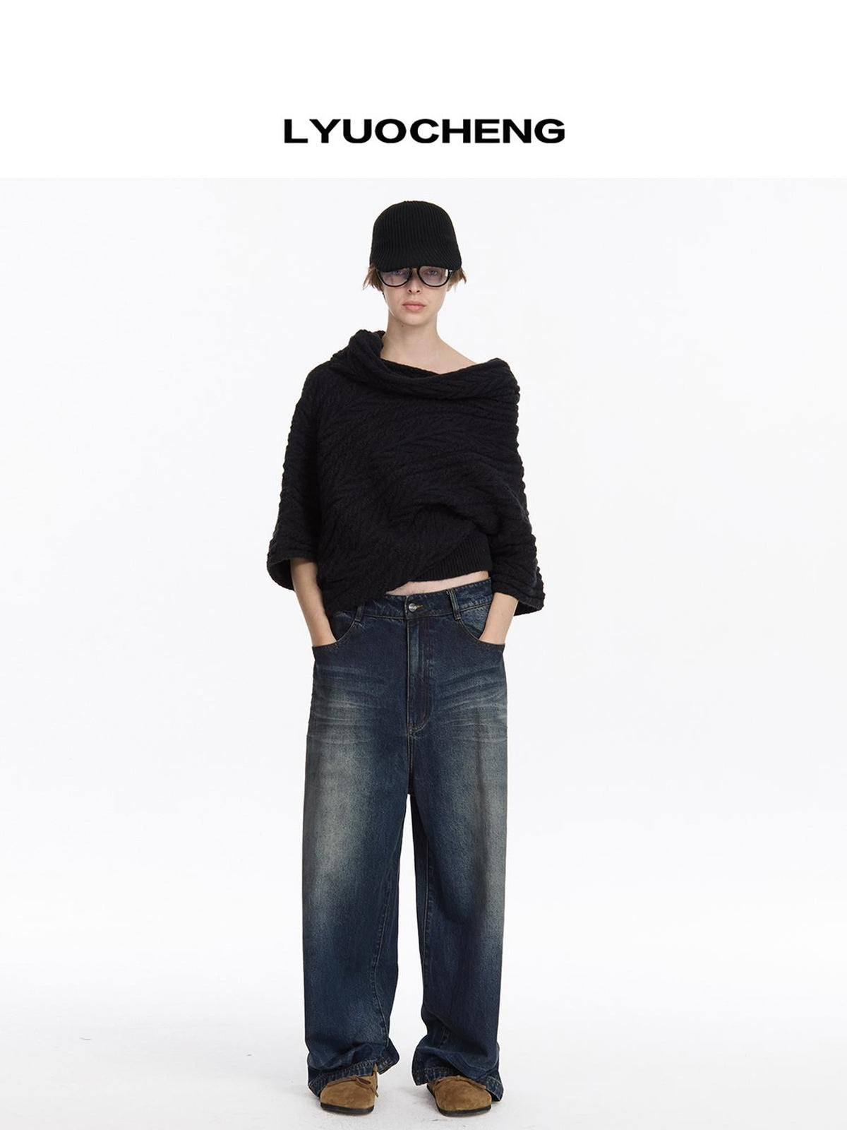 Asym Collar Drop Shoulder Knit Sweater