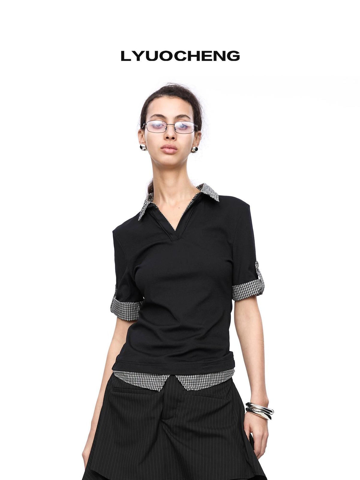 Checkered Panel Polo Shirt