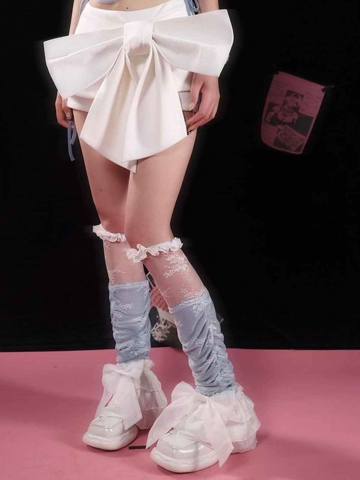 Lace Trim Bow Leg Warmers Thigh High Socks