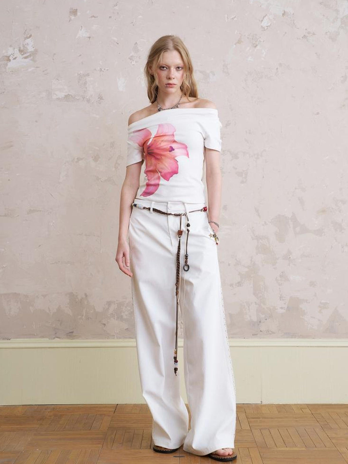 Lace Trimmed Relaxed Wide Leg Pants