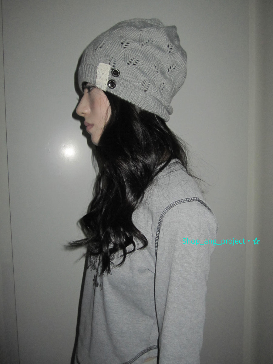 Vintage Textured Knit Beanie Slouchy Ribbed Cap
