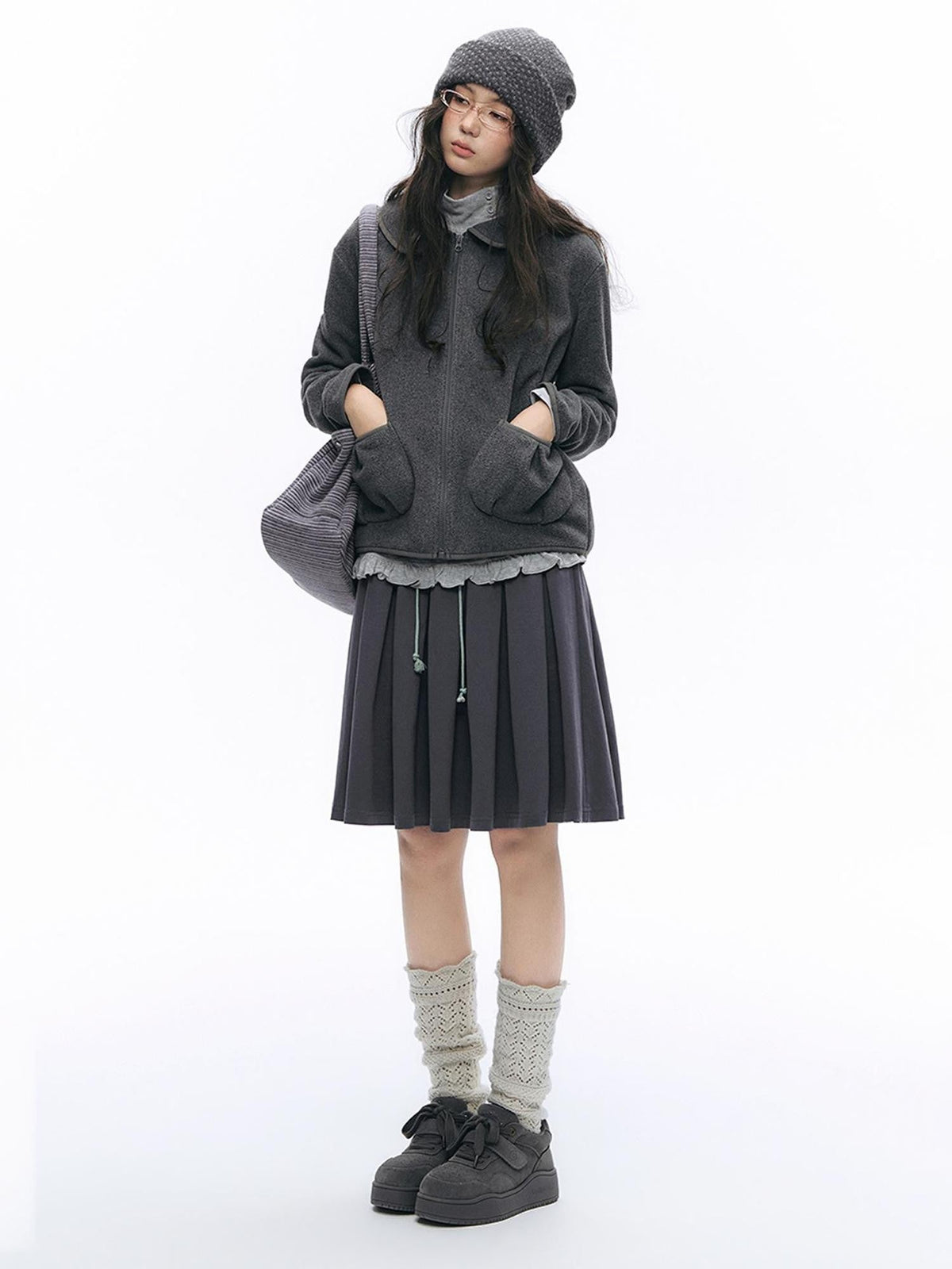 Embroidered Doll Collar Fleece Loose Fit Women's Polyester Hoodies