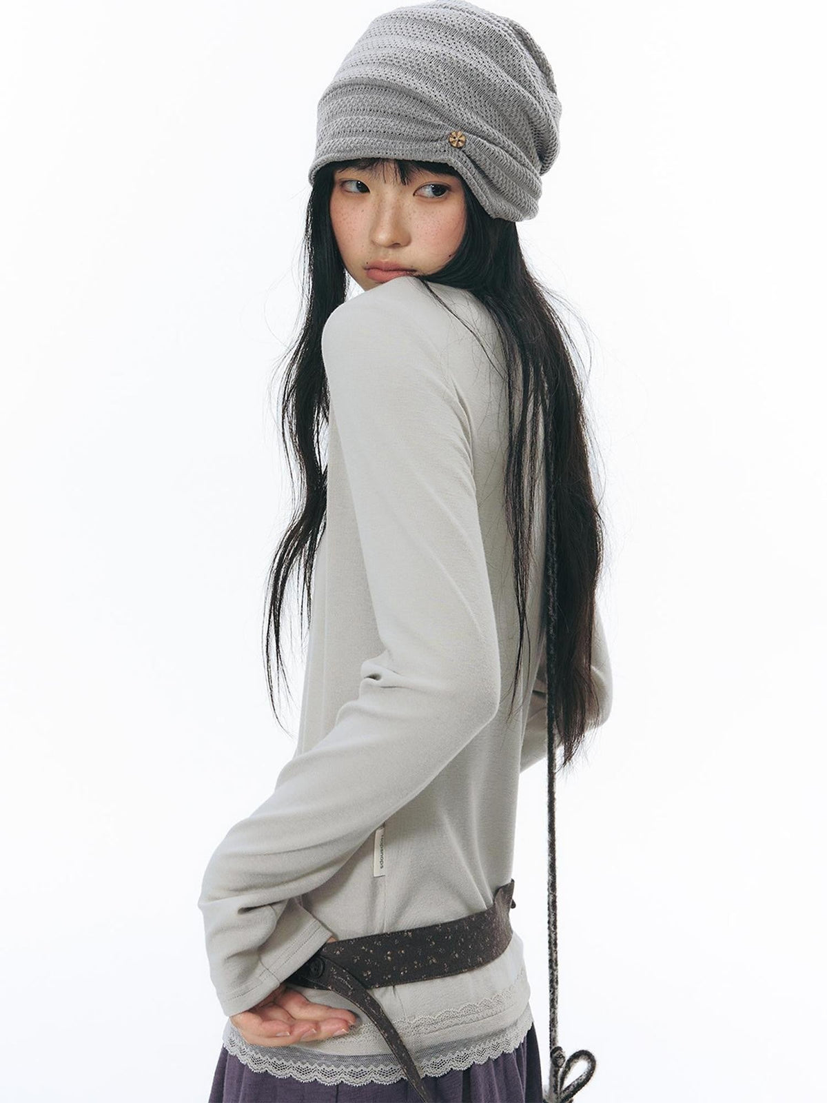 Striped Reversible Knit Round Top Foldable Cotton Women's Hats