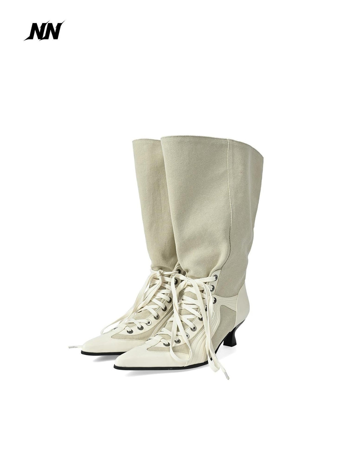 Pointed Toe Patchwork Lace Up High Heel Women's Synthetic Leather Mid-calf Boots