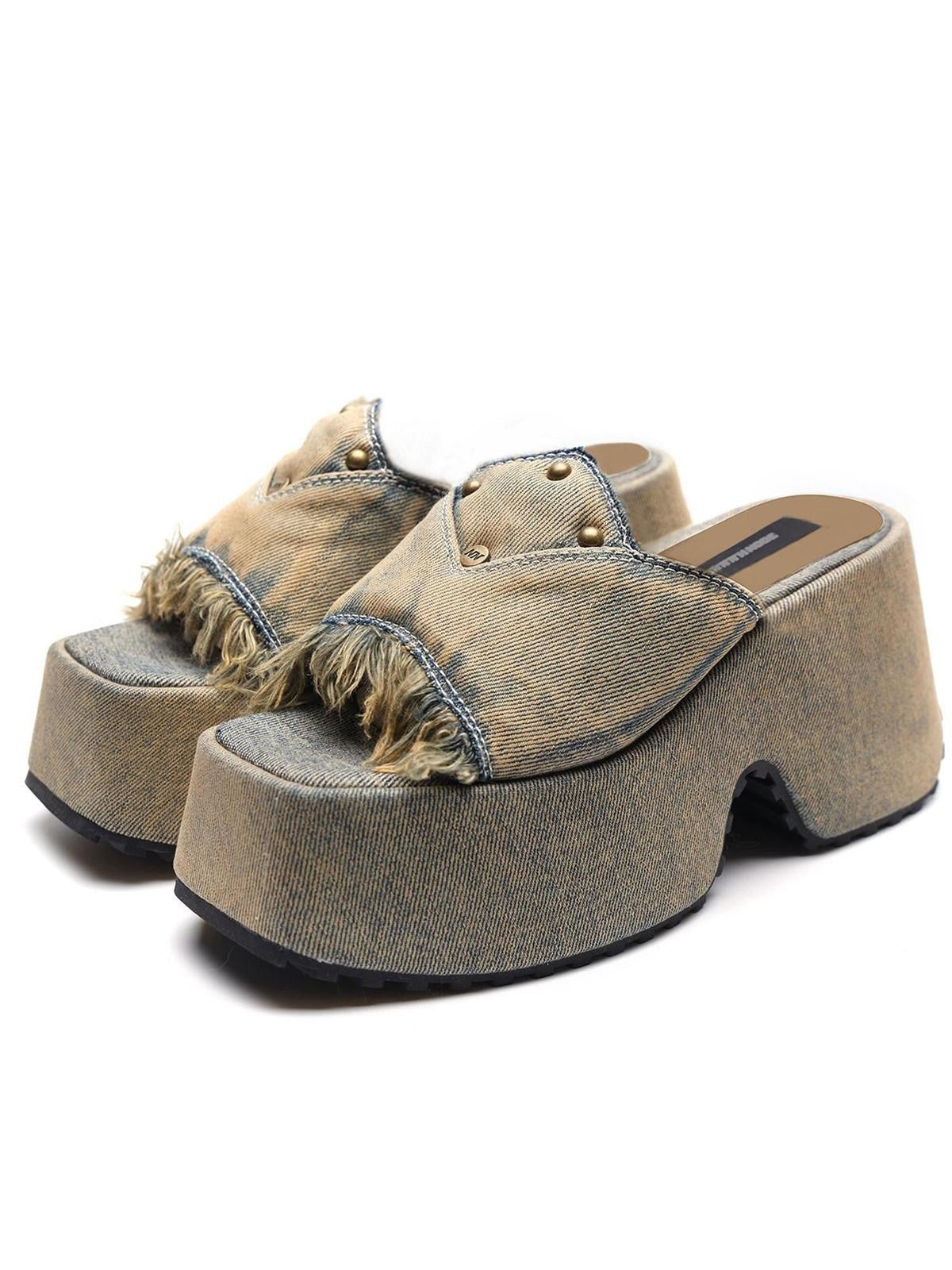 Rust Wash Distressed Frayed Edge Women's Denim Platform Sandals
