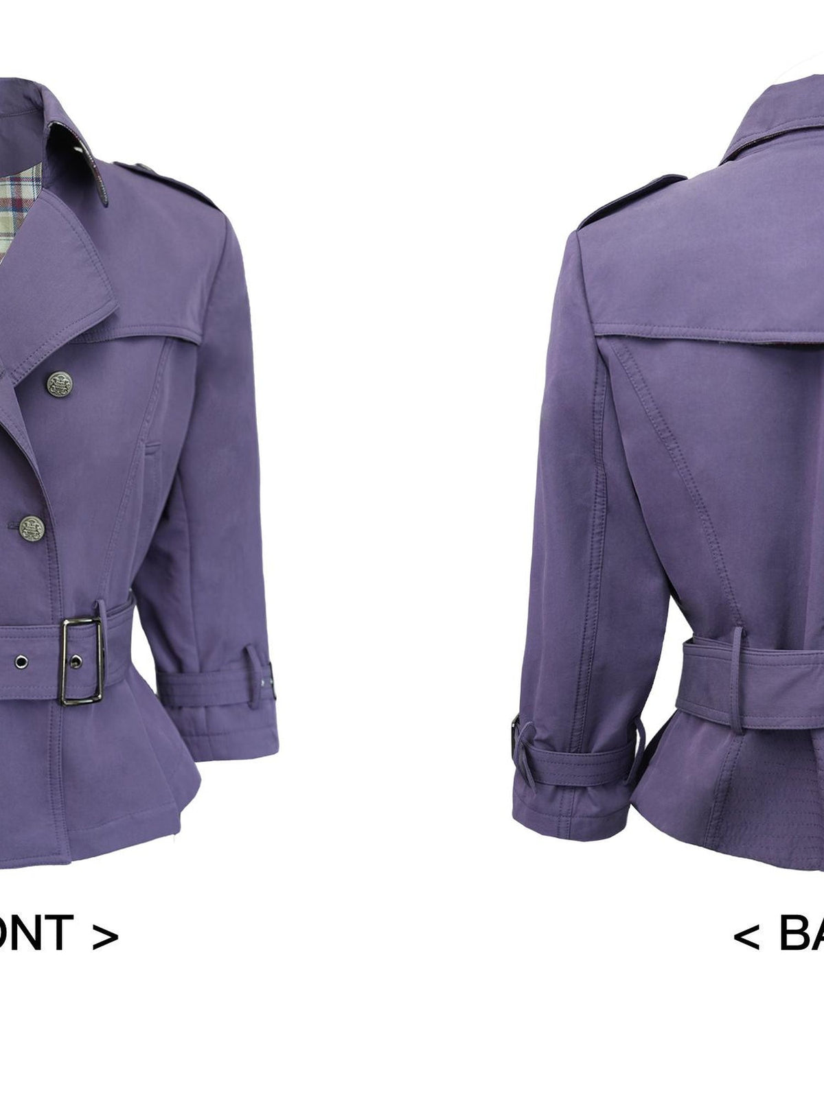 Double Breasted Trench Coat With Check Lining And Adjustable Belt