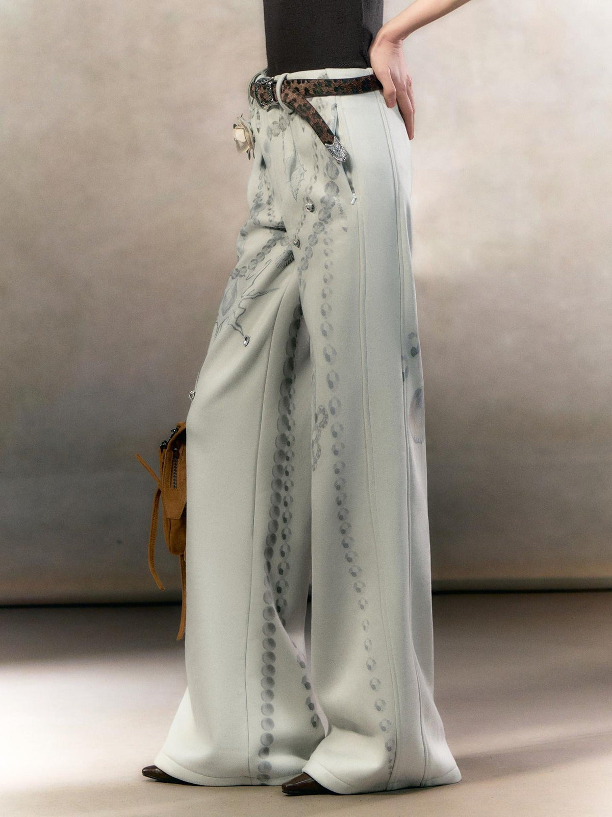 High Waist Printed Chinese Style Straight Leg Women Zipper Fly Pants