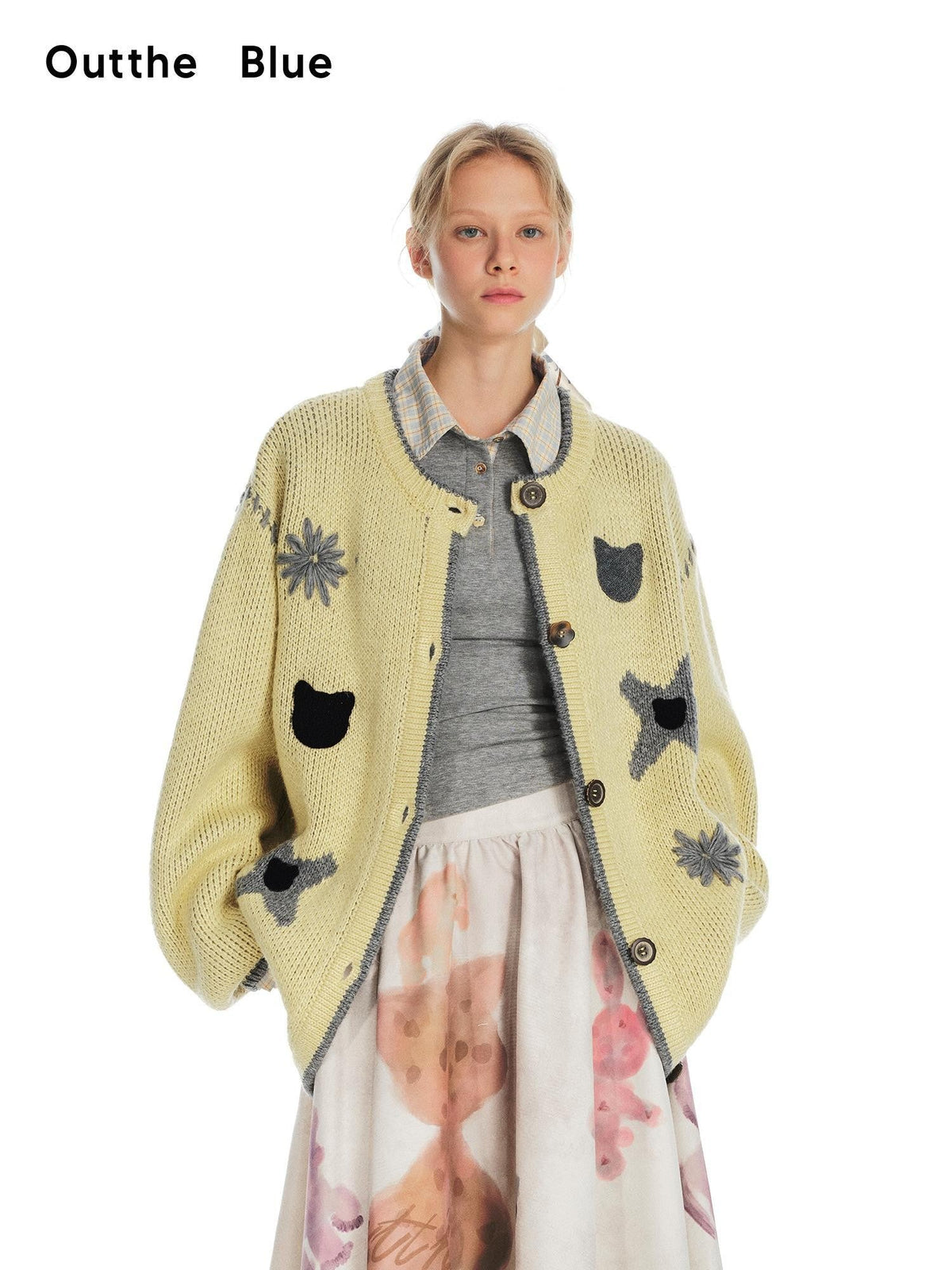 3d Floral Cat Embroidery Women's Wool Acrylic Cardigans