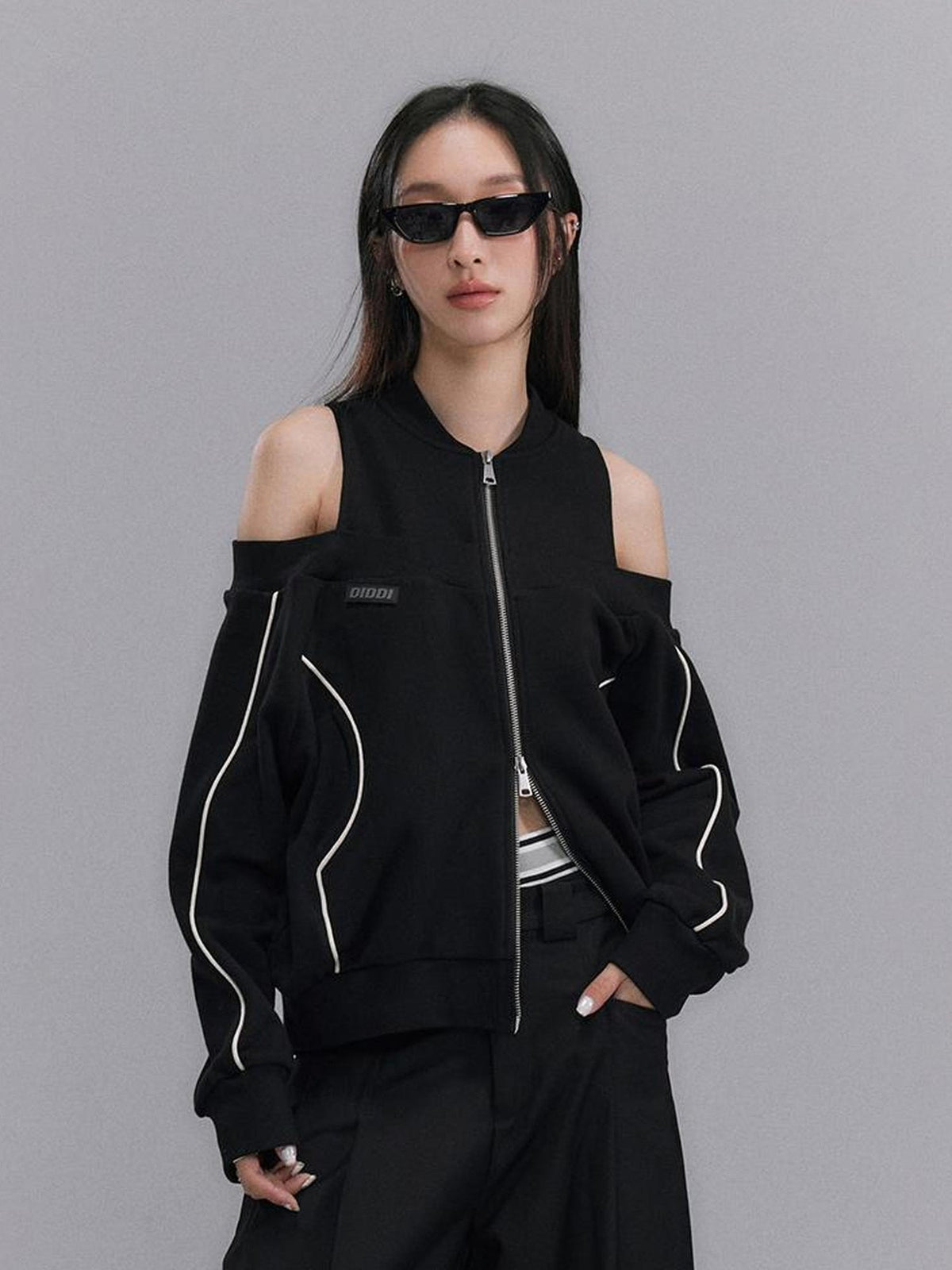 Oversized Black Cutout Shoulder Sweatshirt
