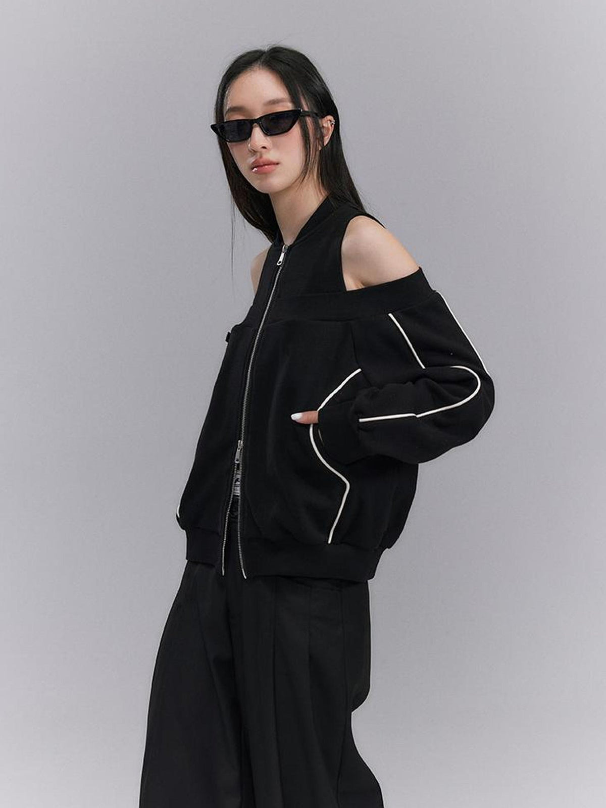 Oversized Black Cutout Shoulder Sweatshirt