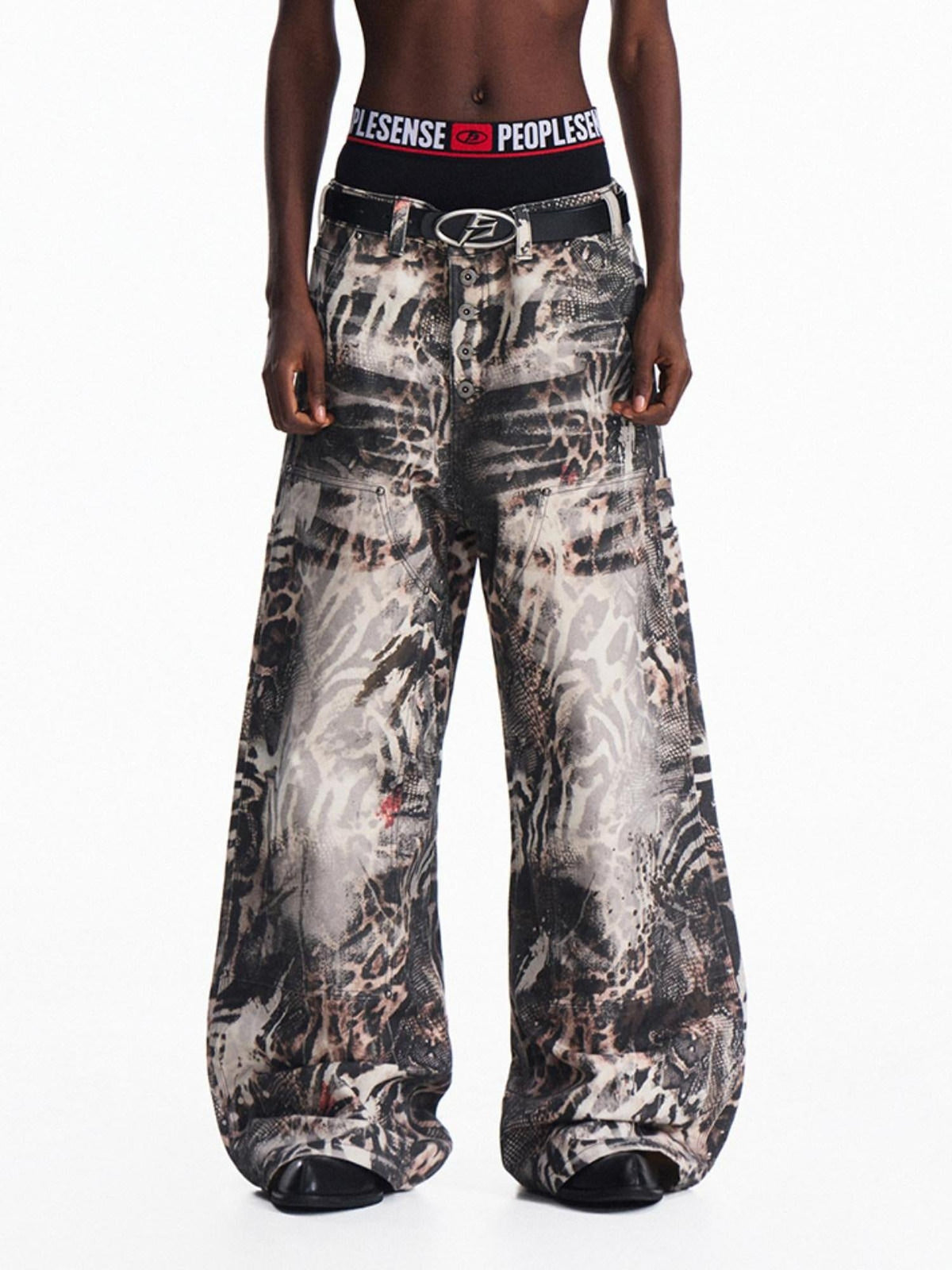 Durable Distressed Zebra Oversized Midrise Unisex 100 Cotton Jeans